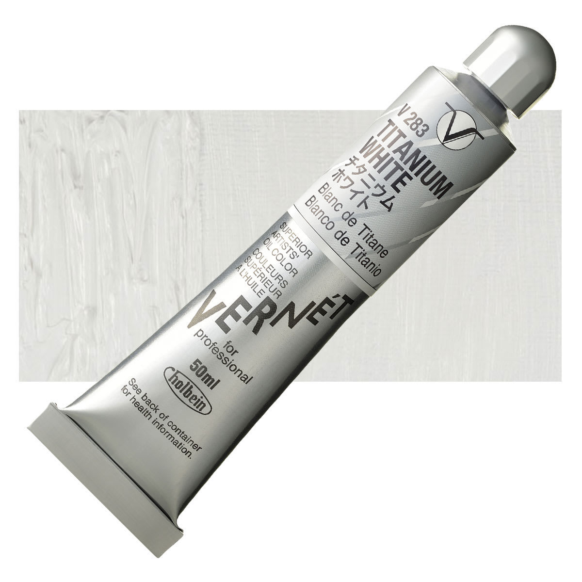 Holbein Vernét Superior Artists' Oil Paint - Titanium White, 50 ml tube and swatch