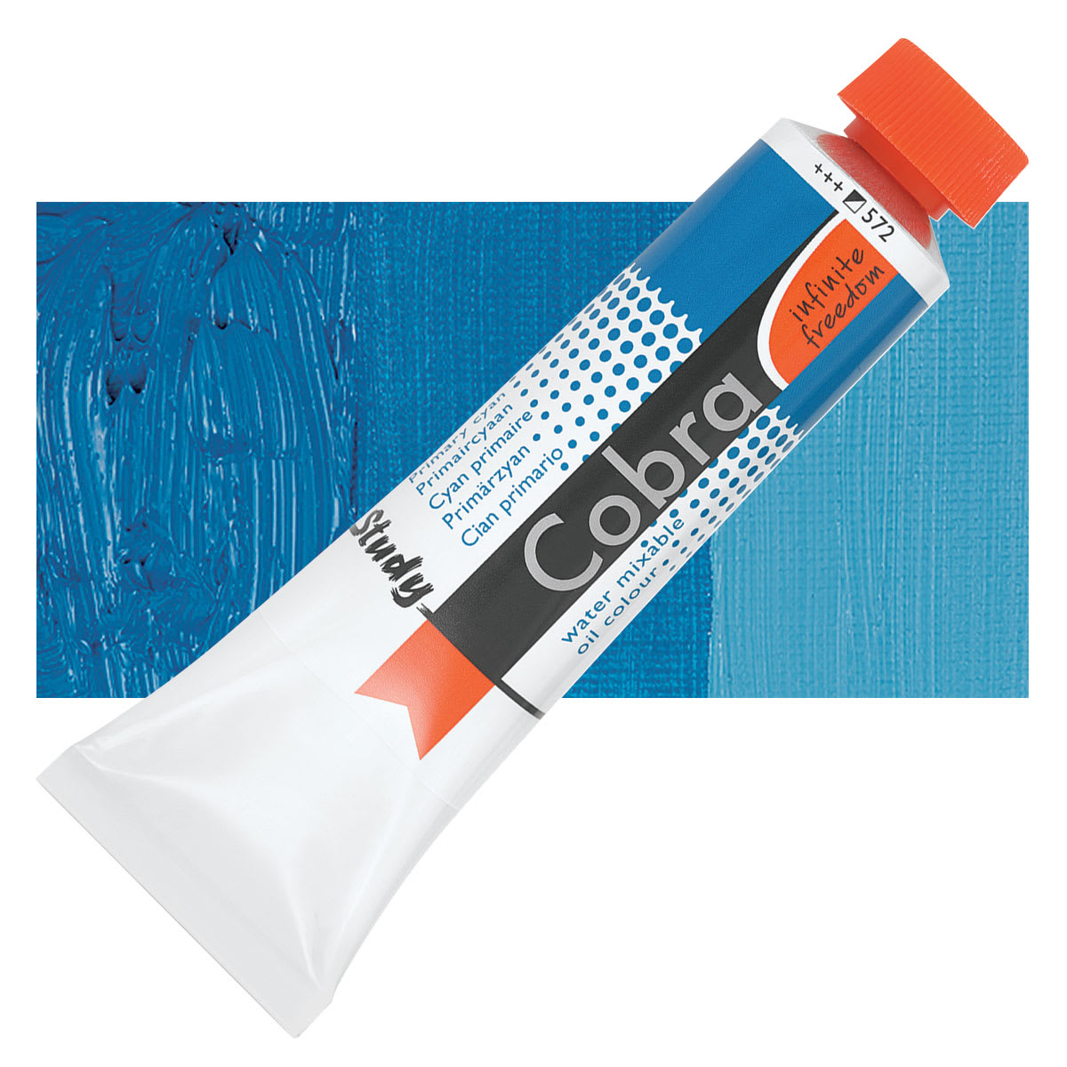 Royal Talens Cobra Study Water Mixable Oil Paint - Primary Cyan, 40 ml tube and swatch