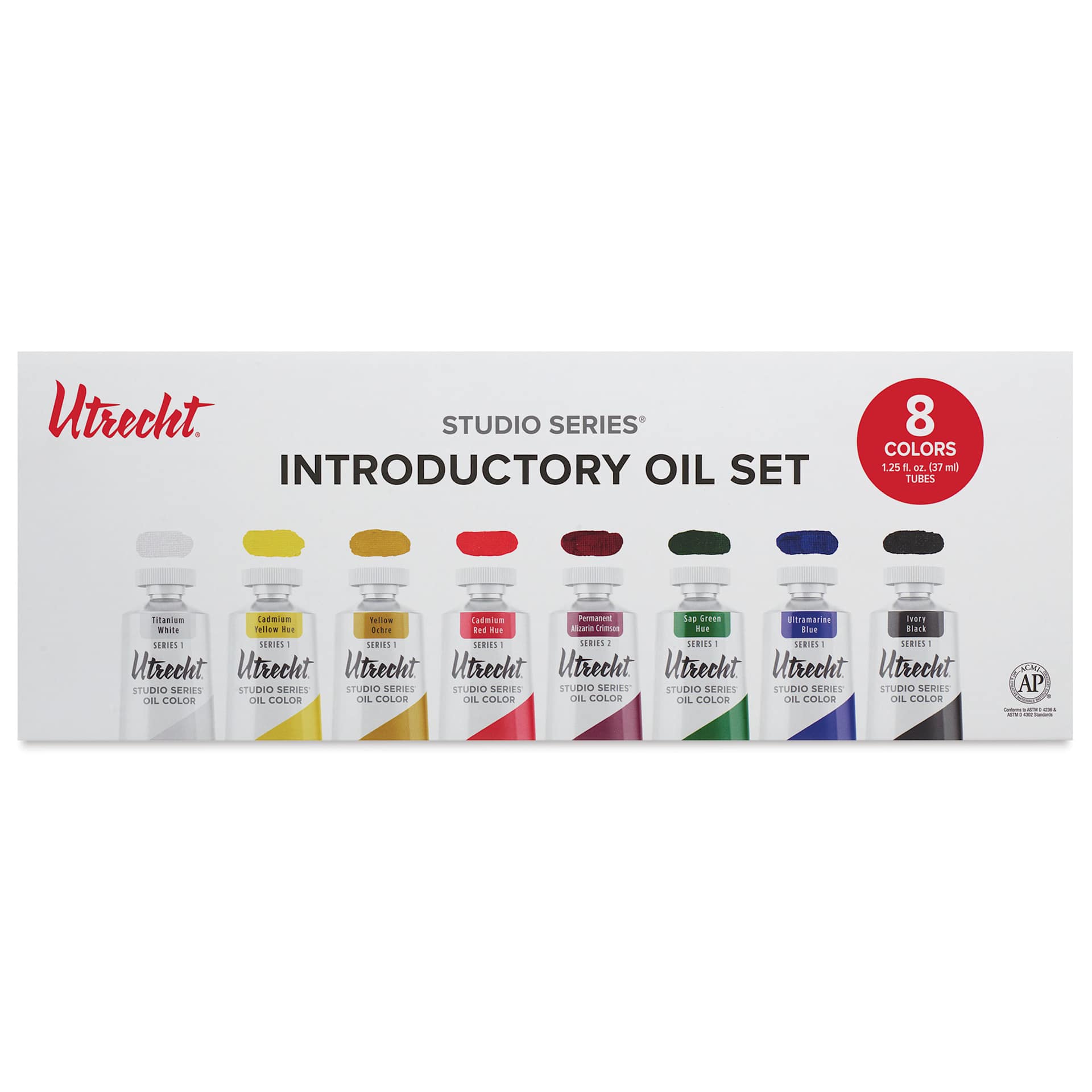 Utrecht Studio Series Oil Paints - Set of 8, Introductory Colors, 37 ml, front of packaging