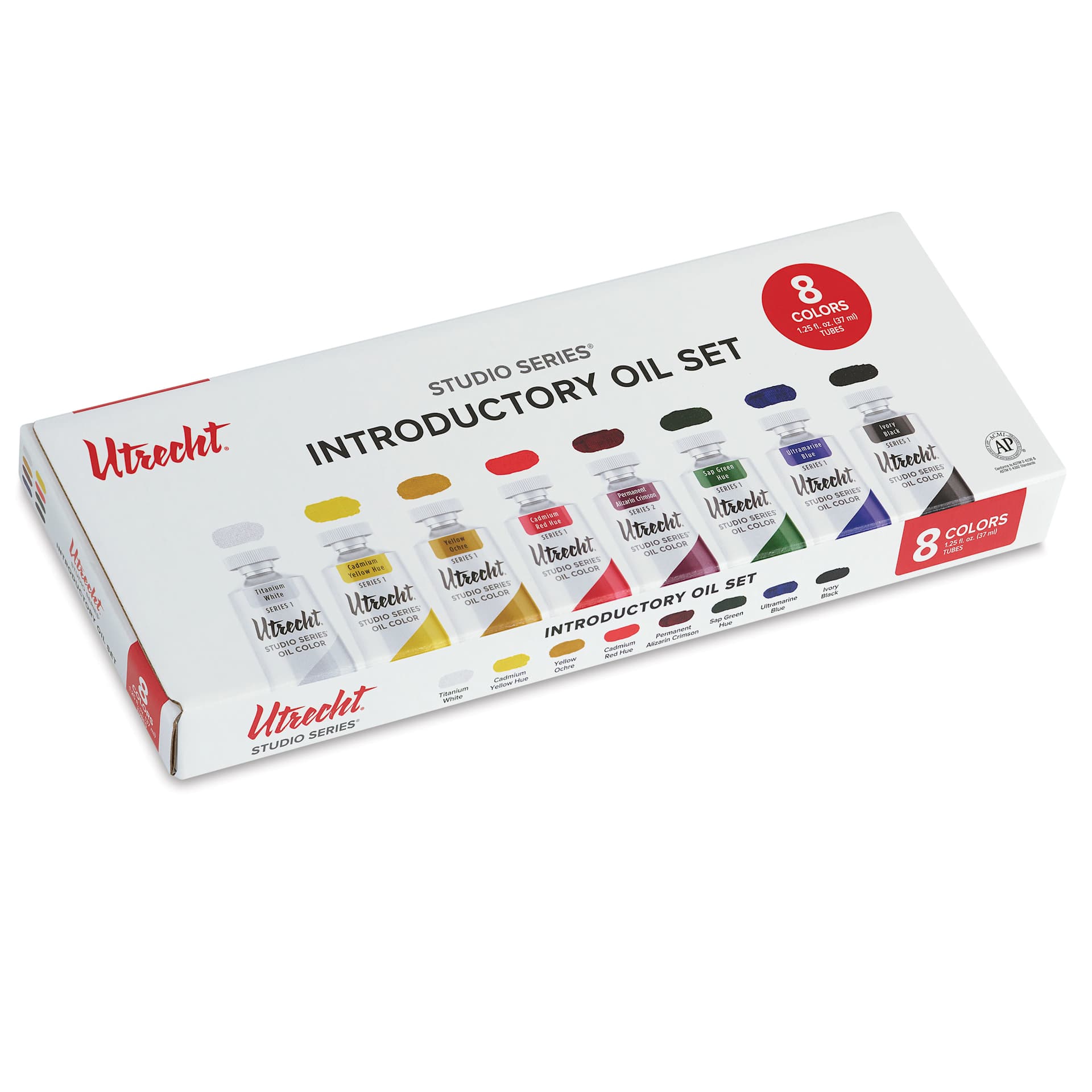 Utrecht Studio Series Oil Paints - Set of 8, Introductory Colors, 37 ml, laid flat