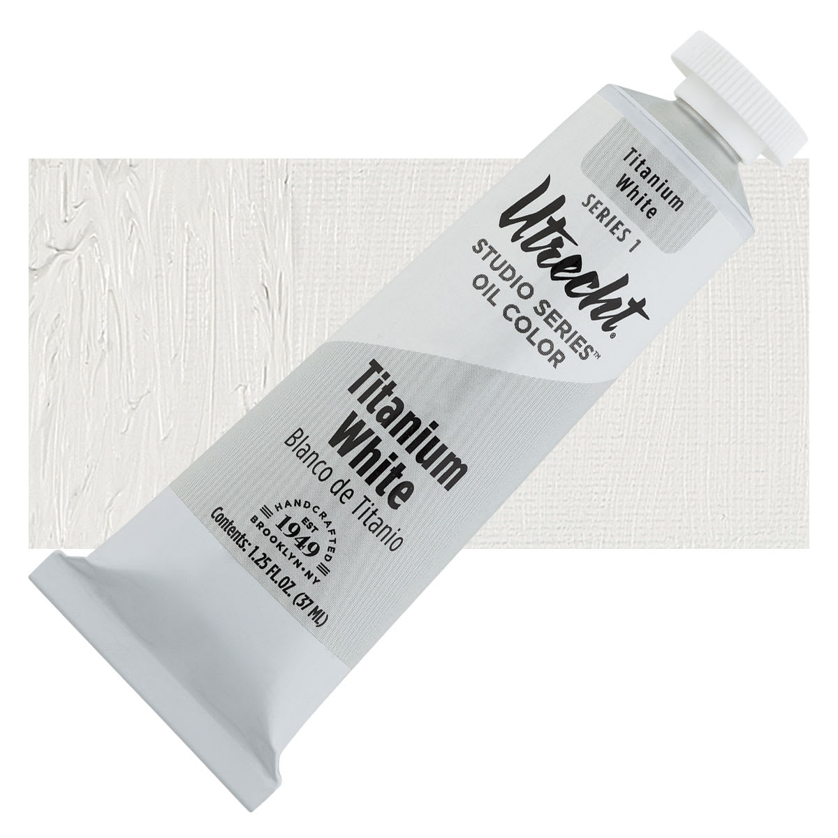 Utrecht Studio Series Oil Paint - Titanium White, 37 ml, Tube and swatch Utrecht Studio Series Oil Paint - Titanium White, 37 ml, Tube and swatch