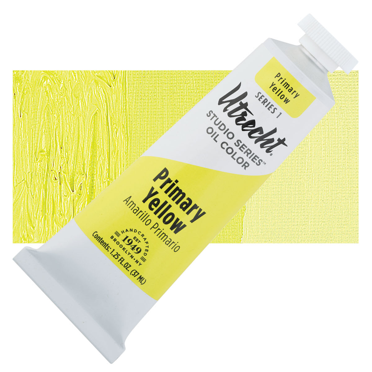 Utrecht Studio Series Oil Paint - Primary Yellow, 37 ml, Tube and swatch