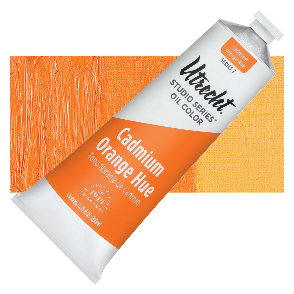 Utrecht Studio Series Oil Paint - Cadmium Orange Hue, 200 ml tube and swatch