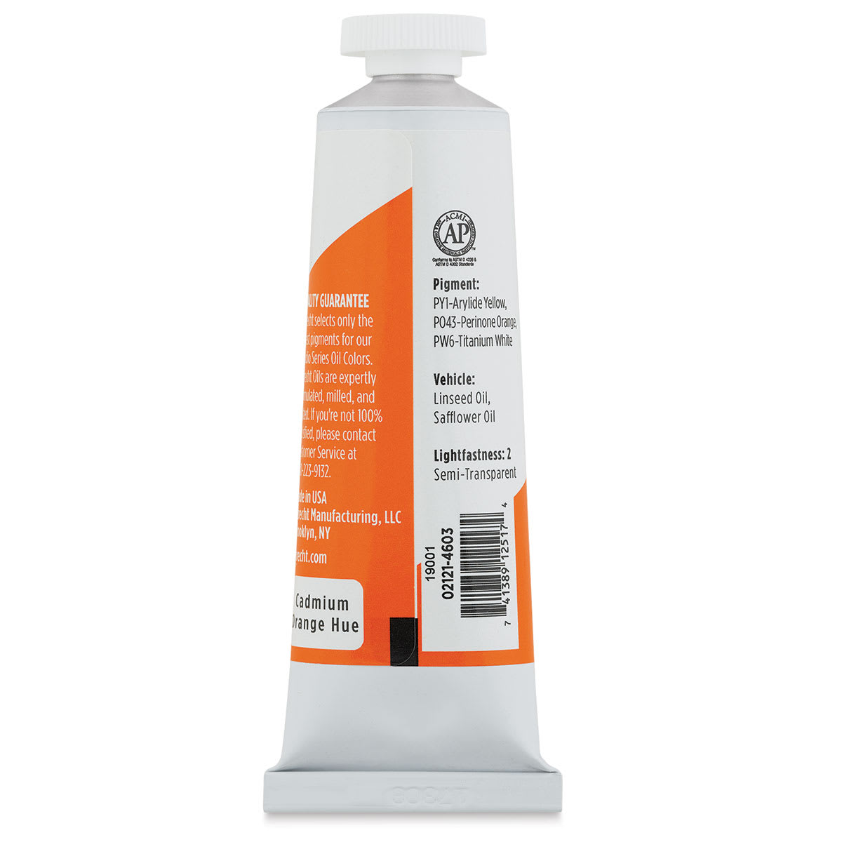 Utrecht Studio Series Oil Paint - Cadmium Orange Hue, 37 ml, Tube (Back)