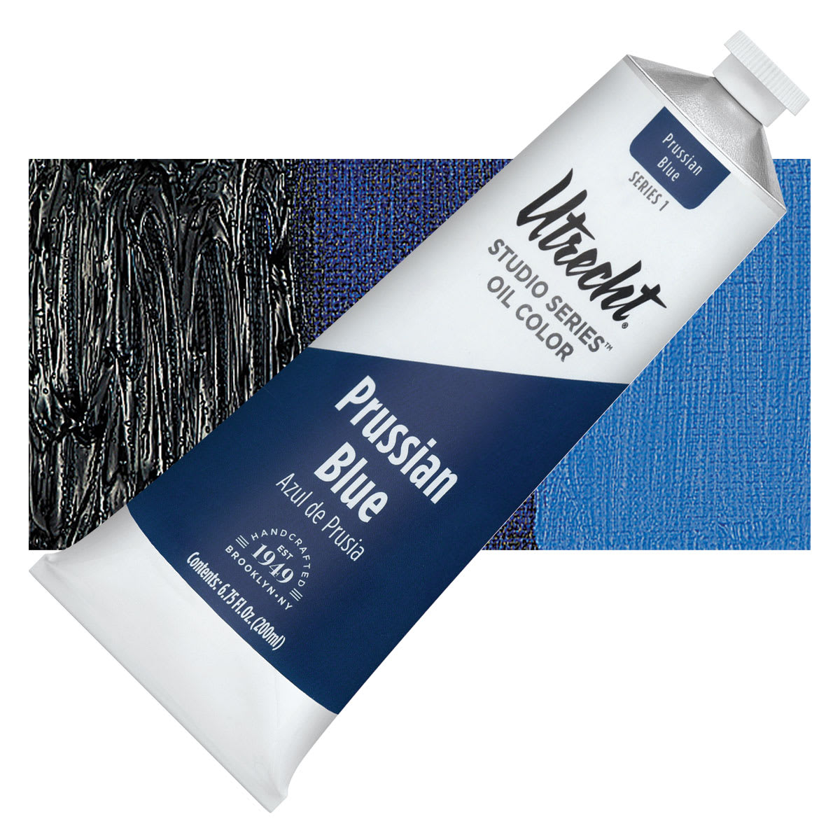 Utrecht Studio Series Oil Paint - Prussian Blue, 200 ml tube and swatch