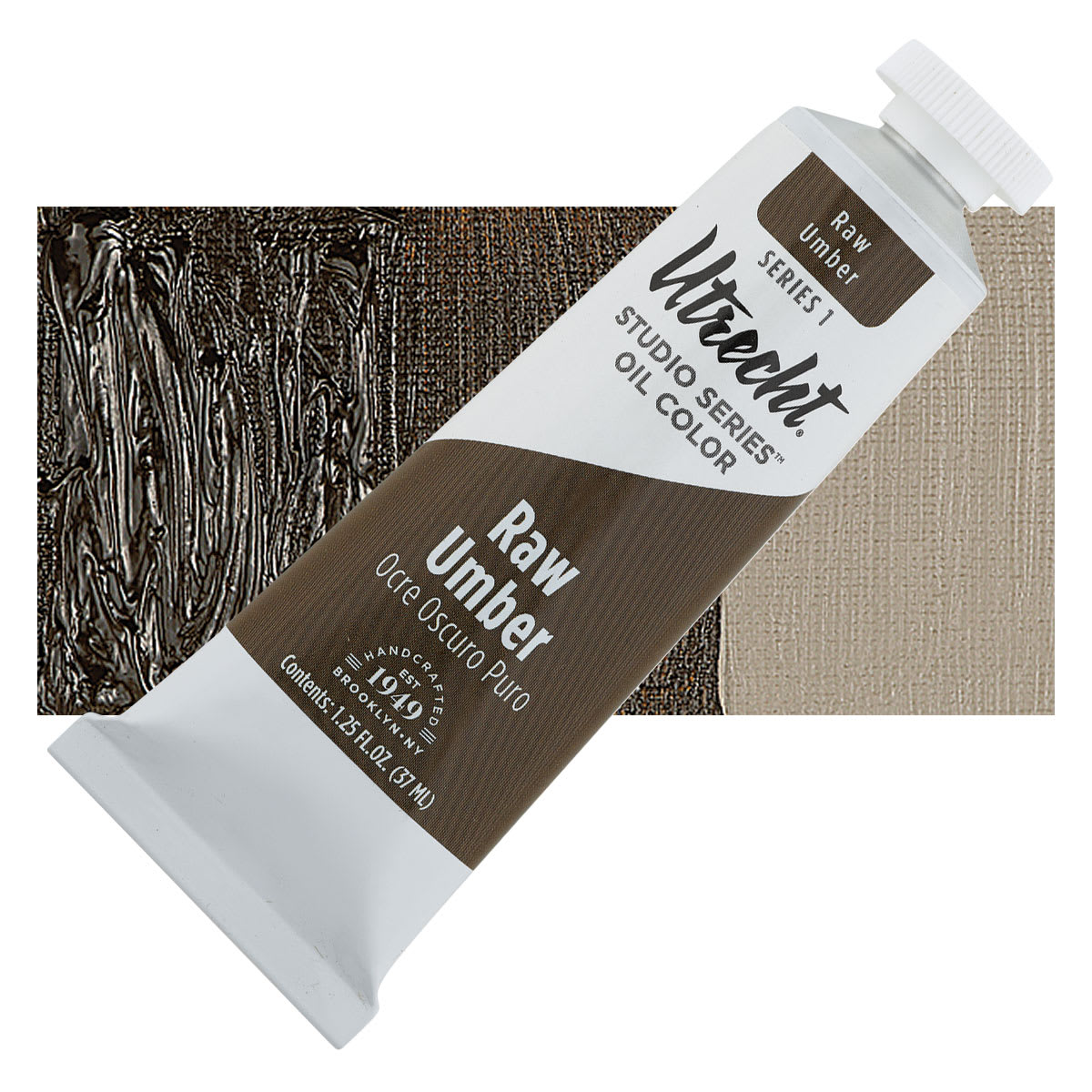 Utrecht Studio Series Oil Paint - Raw Umber, 37 ml, Tube and swatch