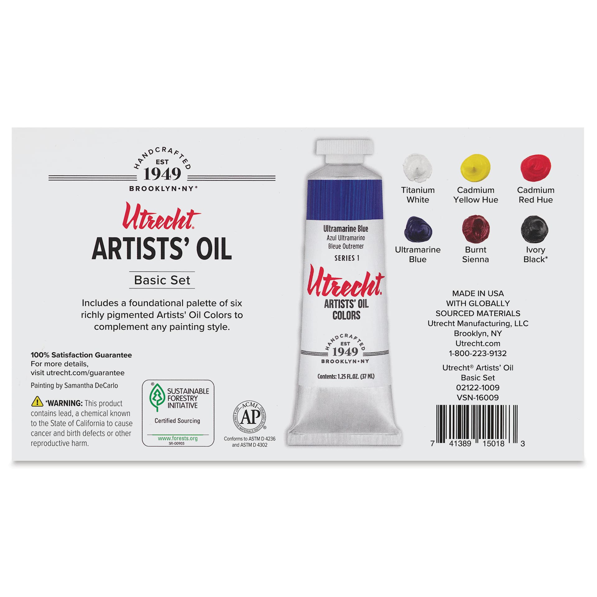 Utrecht Artists' Oil Paint - Set of 6, Basic Colors, 37 ml, back of packaging Utrecht Artists' Oil Paint - Set of 6, Basic Colors, 37 ml, back of packaging