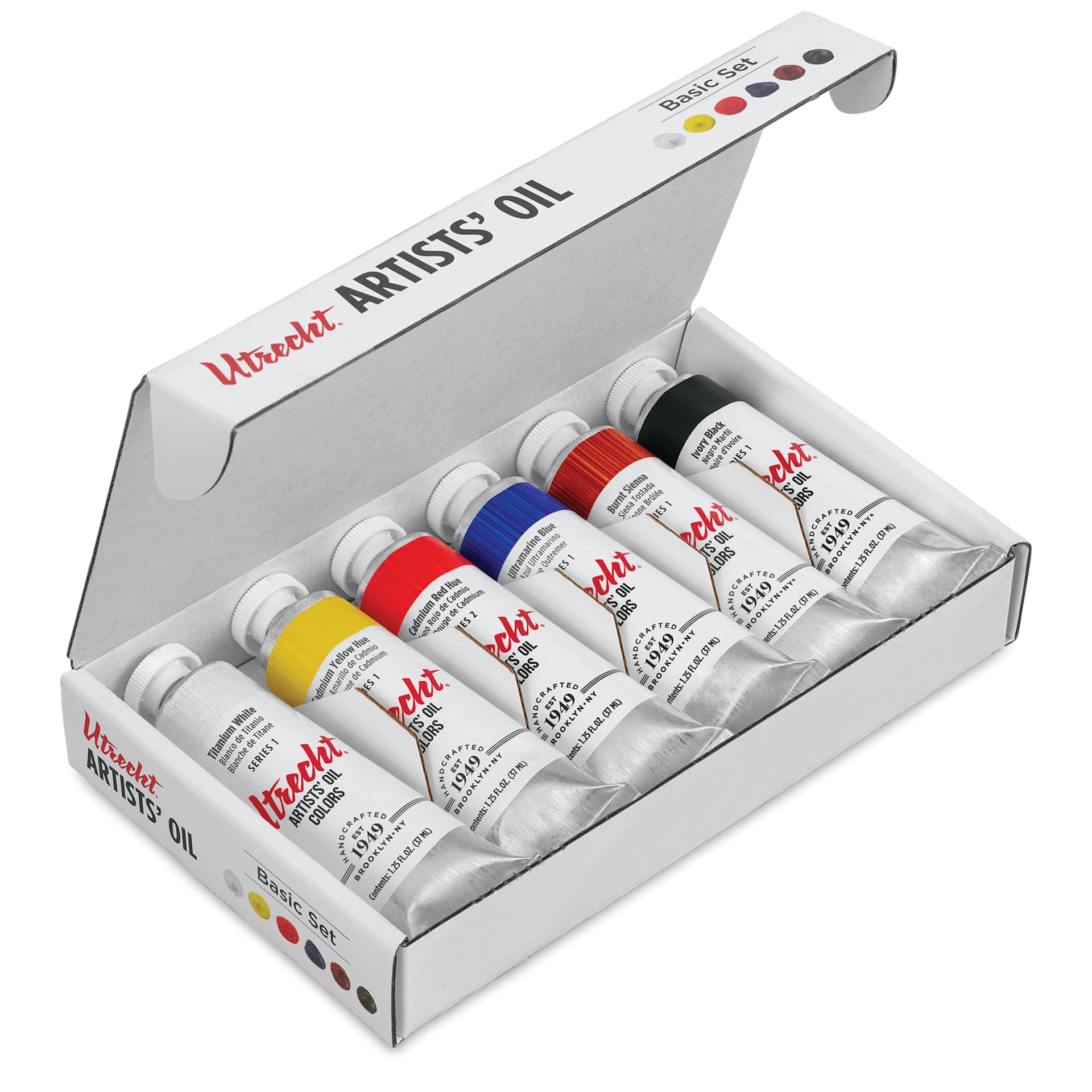 Utrecht Artists' Oil Paint - Set of 6, Basic Colors, 37 ml, open packaging