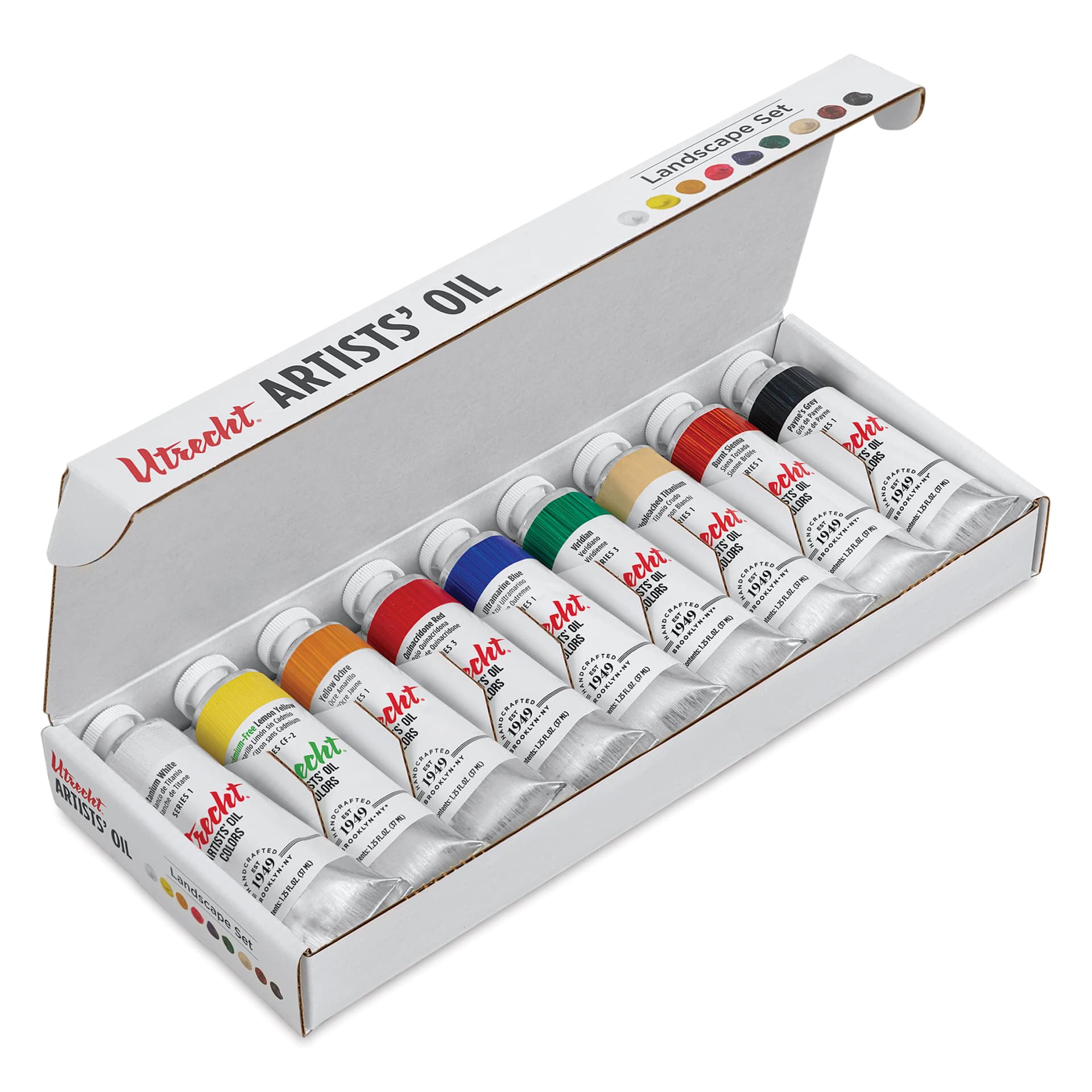 Utrecht Artists' Oil Paint - Set of 9, Landscape Colors, 37 ml, open packaging