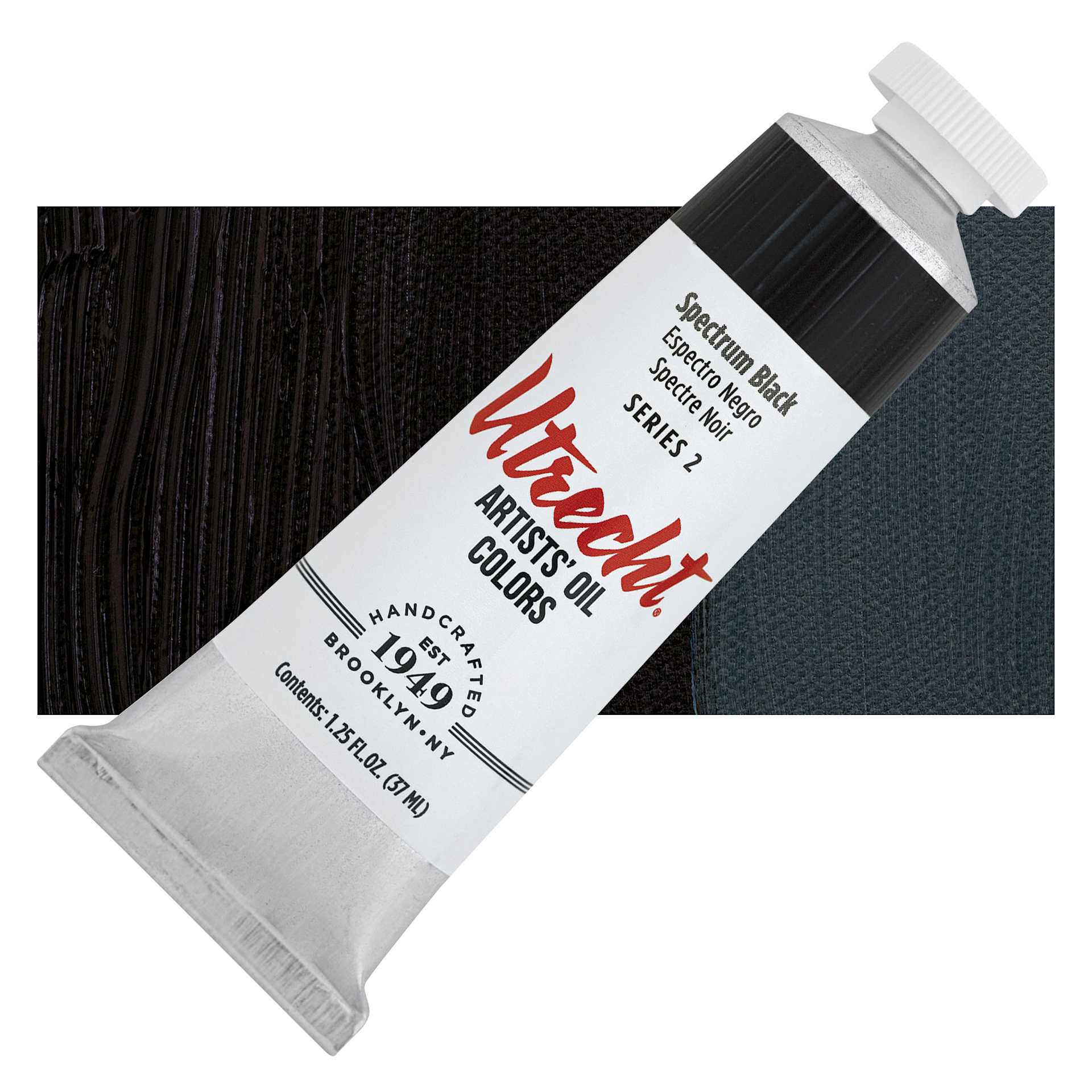 Utrecht Artists' Oil Paint - Spectrum Black, 37 ml tube and swatch