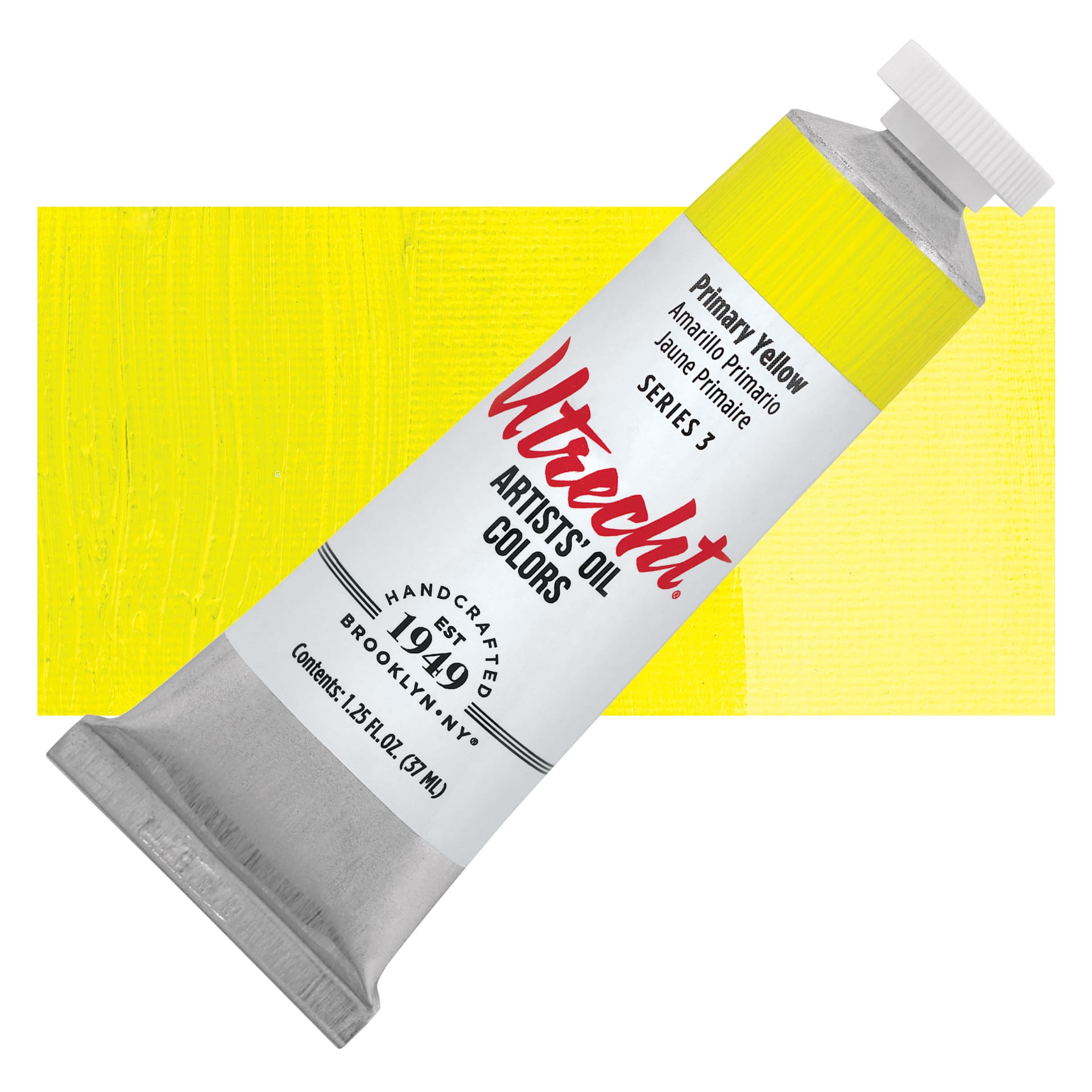 Utrecht Artists' Oil Paint - Primary Yellow, 37 ml tube with swatch