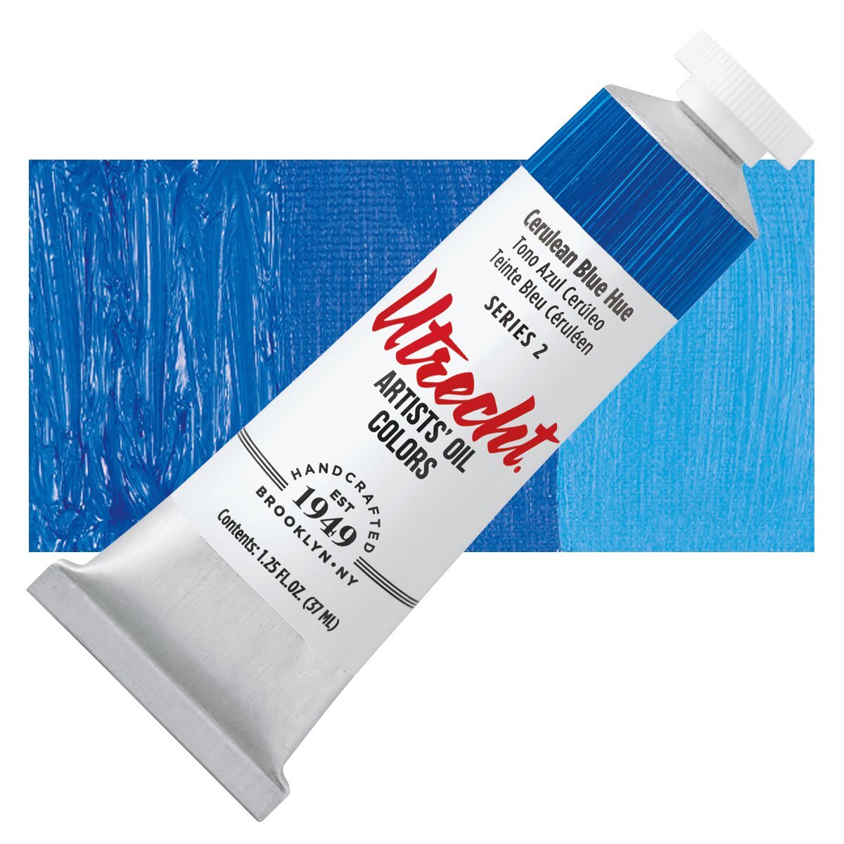 Utrecht Artists' Oil Paint - Cerulean Blue Hue, 37 ml tube and swatch