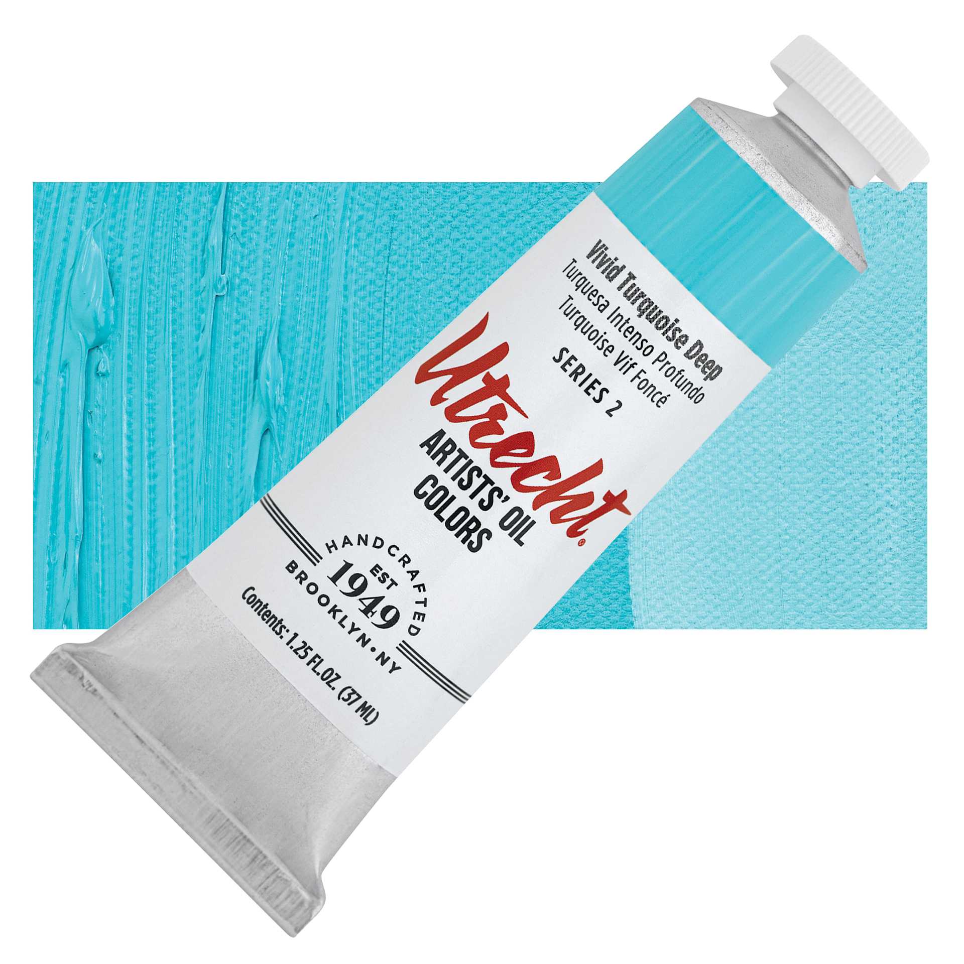 Utrecht Artists' Oil Paint - Vivid Turquoise Deep, 37 ml, Tube and swatch