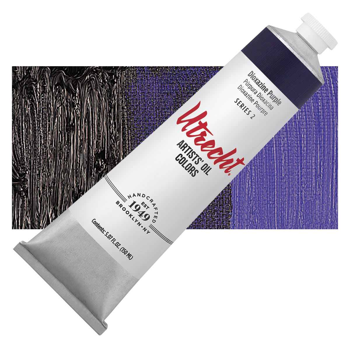 Utrecht Artists' Oil Paint - Dioxazine Purple, 150 ml tube and swatch