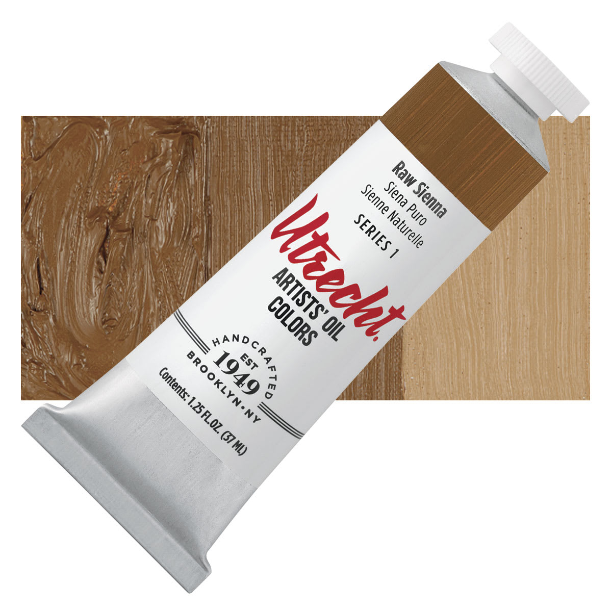 Utrecht Artists' Oil Paint - Raw Sienna, 37 ml tube and swatch