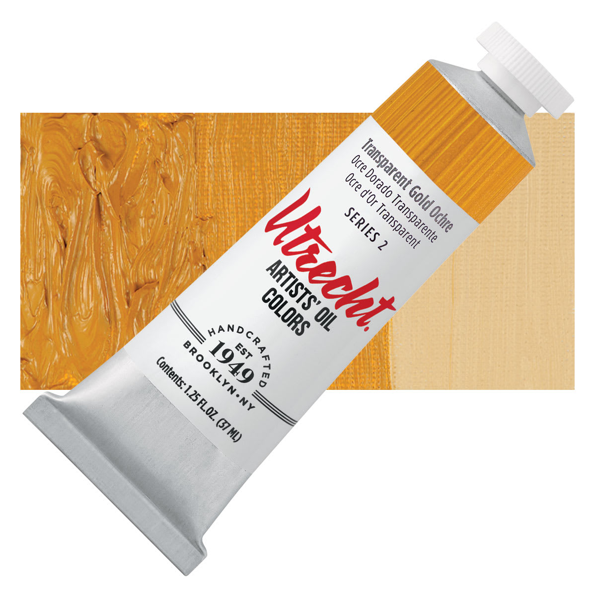 Utrecht Artists' Oil Paint - Transparent Gold Ochre, 37 ml, Tube and swatch