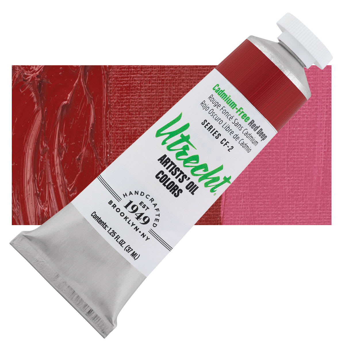 Utrecht Artists' Oil Paint - Cadmium-Free Red Deep, 37 ml tube and swatch