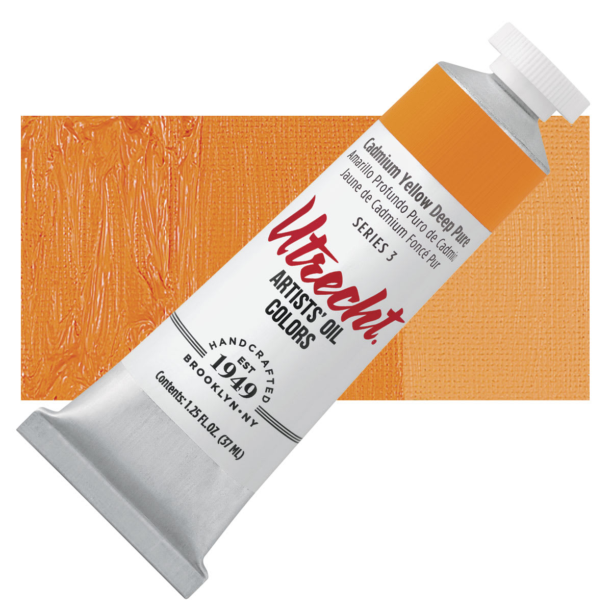 Utrecht Artists' Oil Paint - Cadmium Yellow Deep, 37 ml, Tube and swatch