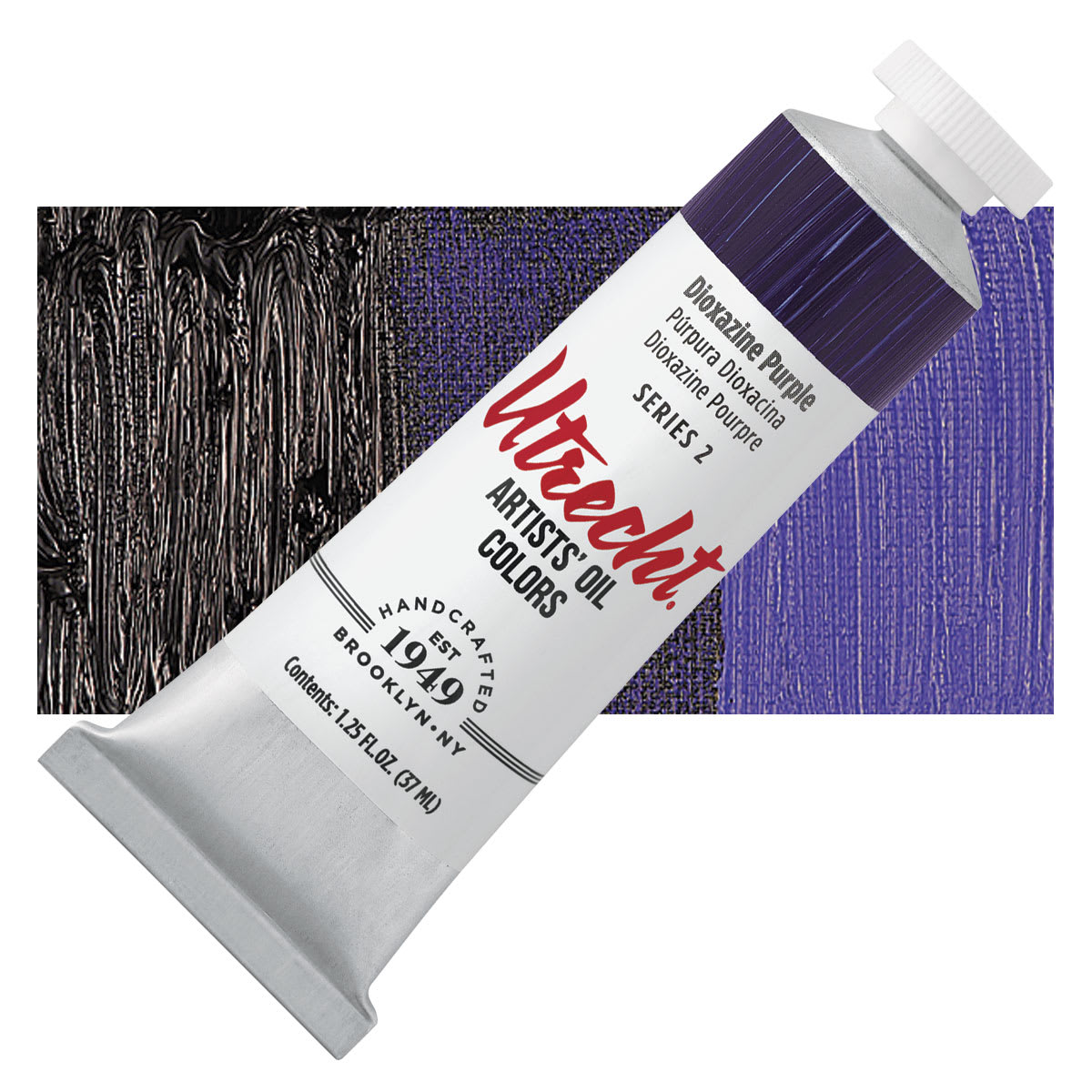 Utrecht Artists' Oil Paint - Dioxazine Purple, 37 ml tube and swatch