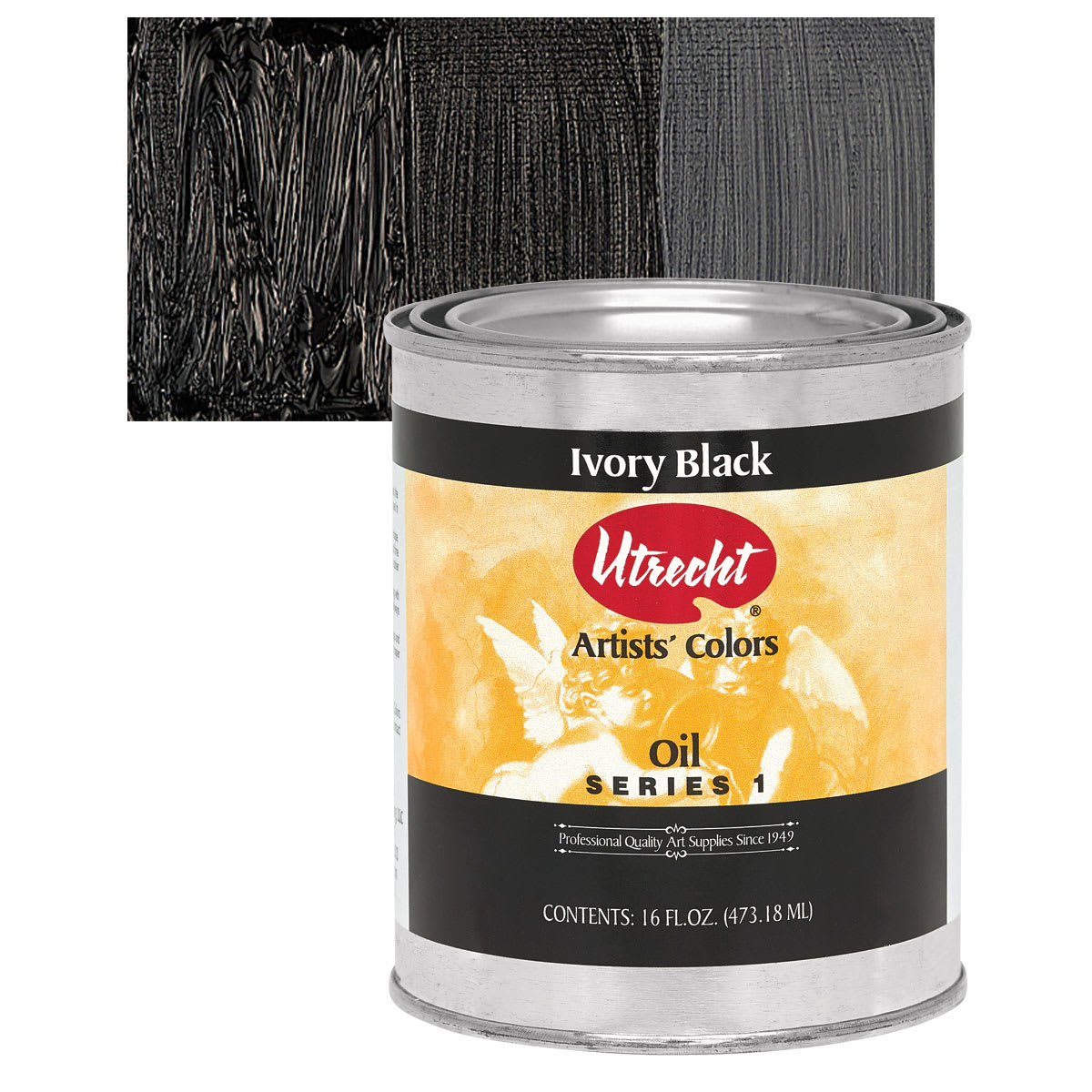 Utrecht Artists' Oil Paint - Ivory Black, 16 oz Can and swatch