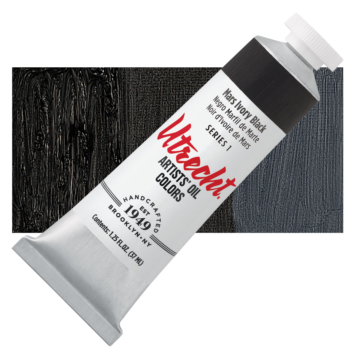 Utrecht Artists' Oil Paint - Mars Ivory Black, 37 ml tube and swatch