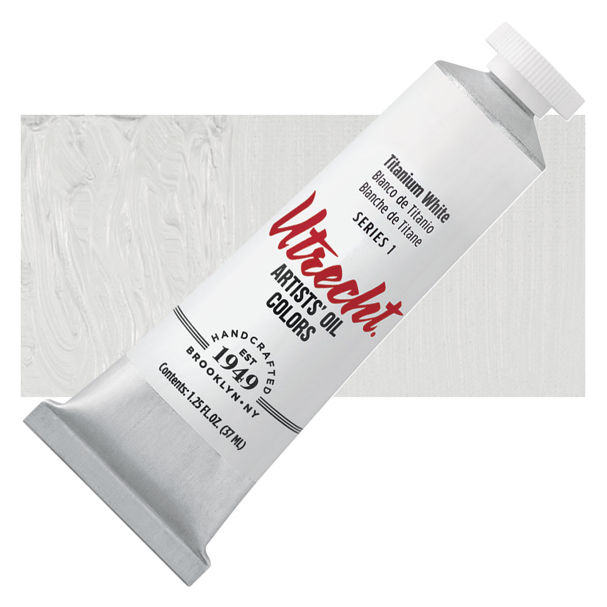 Utrecht Artists' Oil Paint - Titanium White, 37 ml tube and swatch