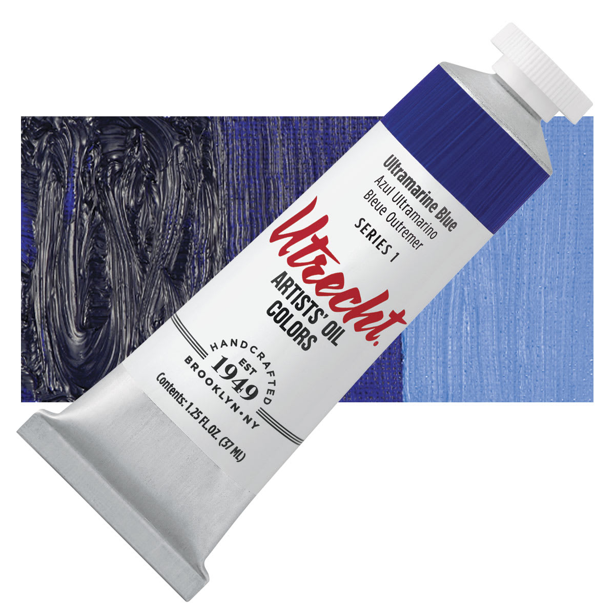 Utrecht Artists' Oil Paint - Ultramarine Blue, 37 ml tube and swatch