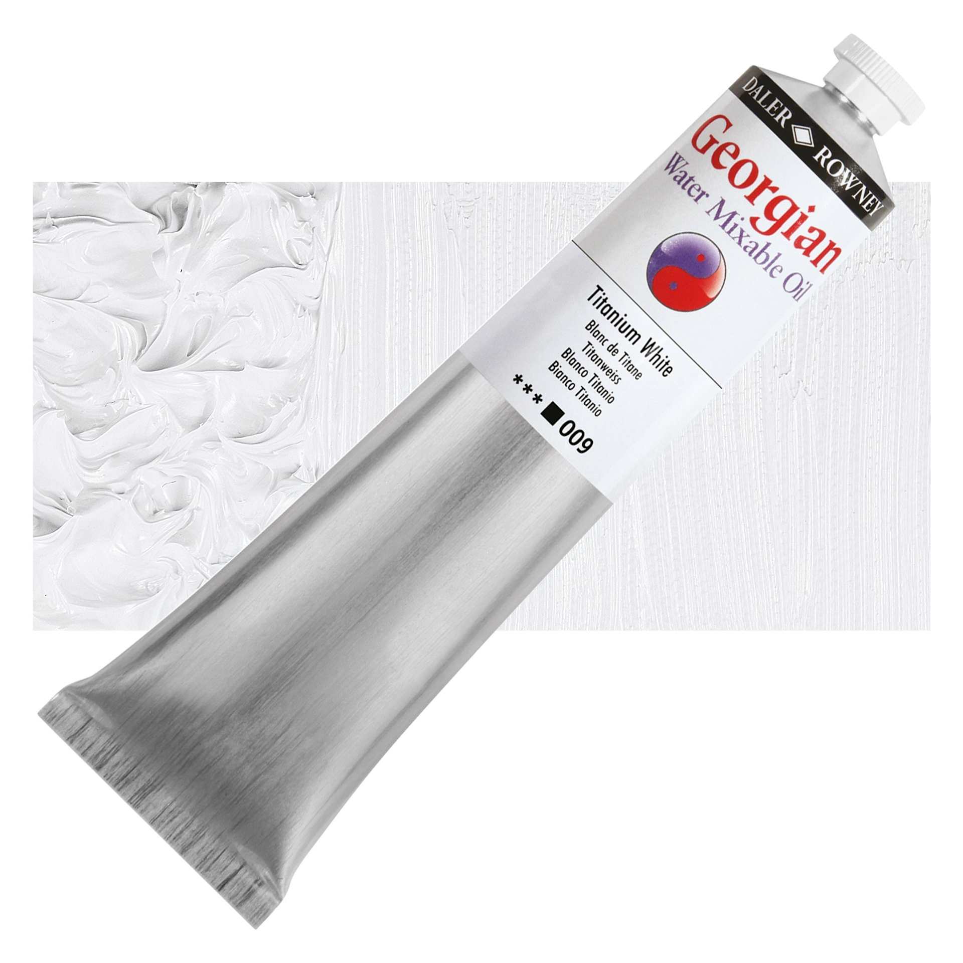Georgian Water Mixable Oil - Titanium White, 200 ml tube and swatch