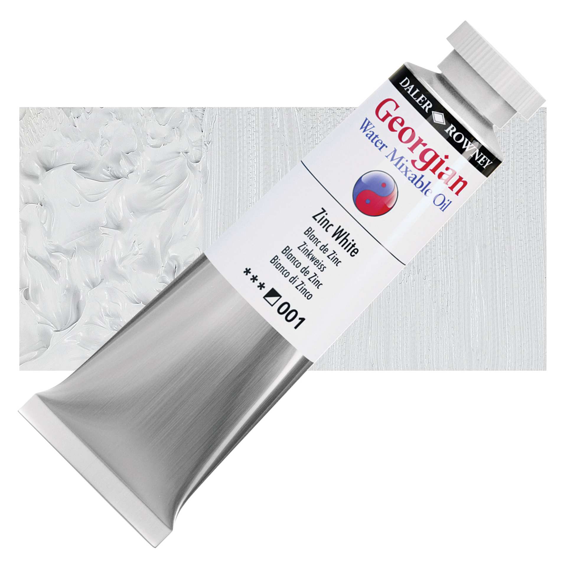 Georgian Water Mixable Oil - Zinc White, 37 ml tube and swatch