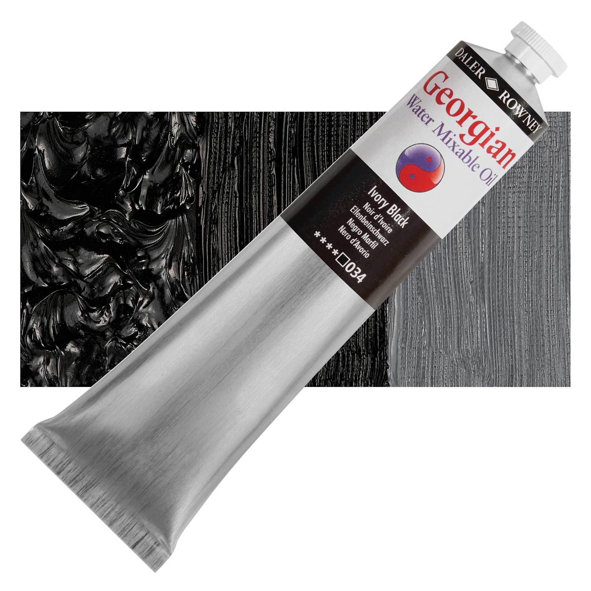 Georgian Water Mixable Oil - Ivory Black, 200 ml tube and swatch