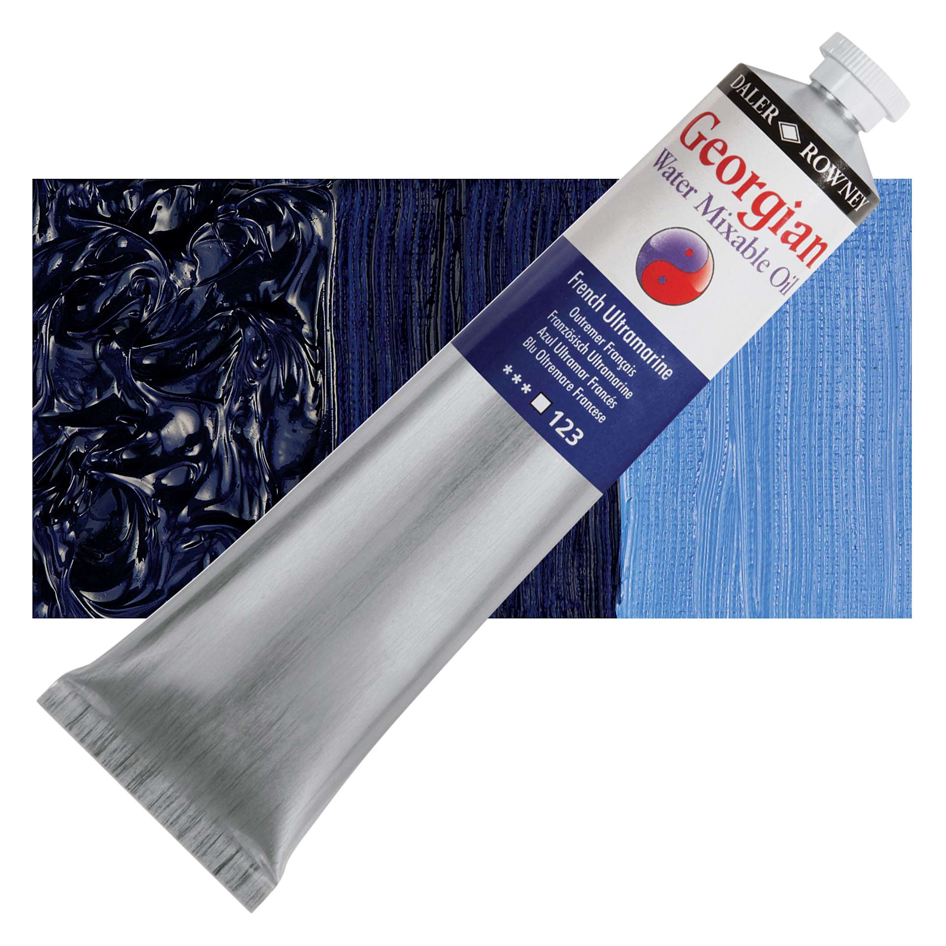 Georgian Water Mixable Oil - French Ultramarine, 200 ml tube and swatch