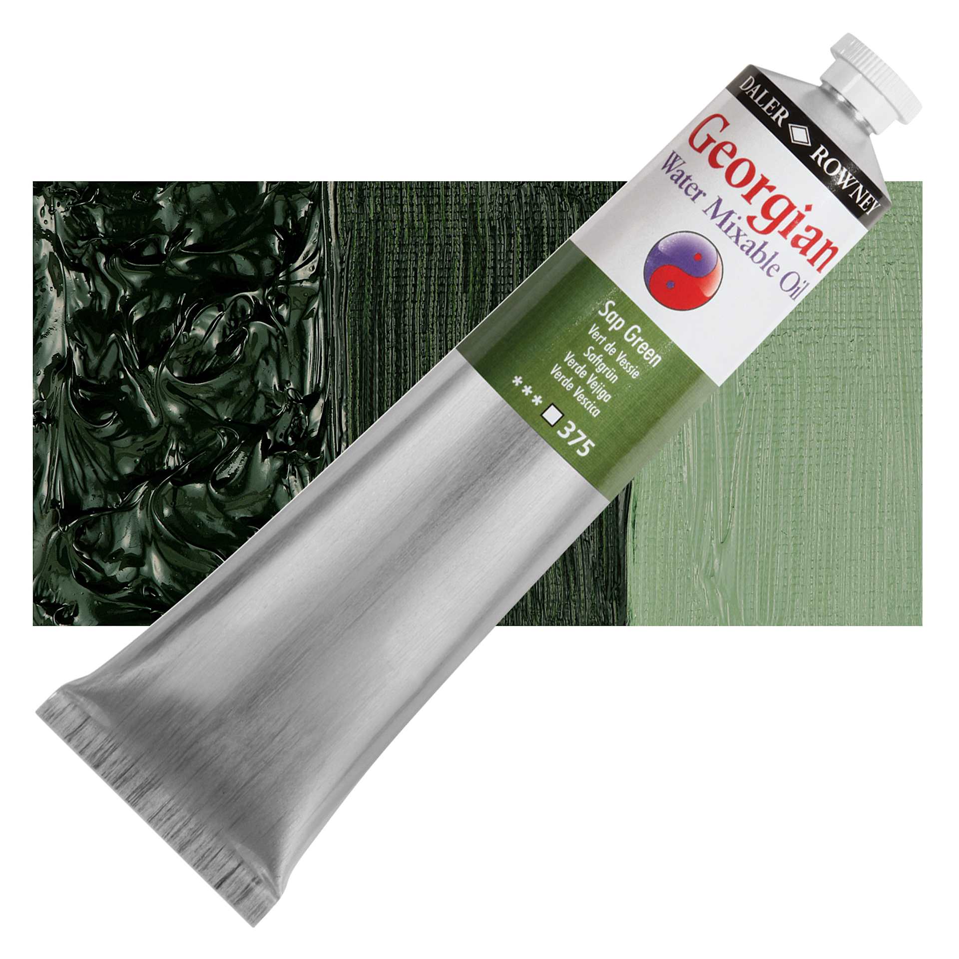 Georgian Water Mixable Oil - Sap Green, 200 ml tube and swatch