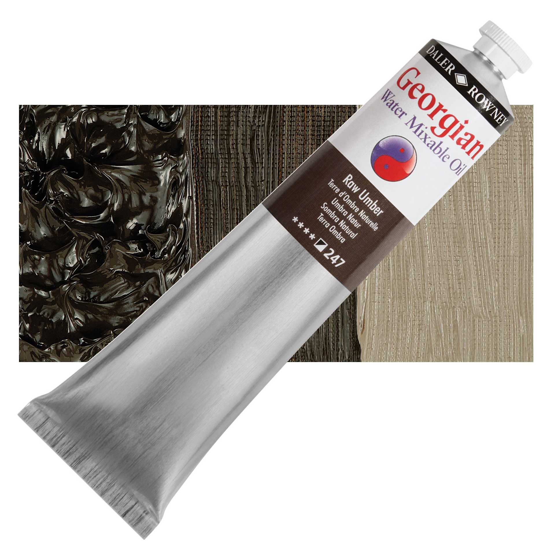 Georgian Water Mixable Oil - Raw Umber, 200 ml tube and swatch