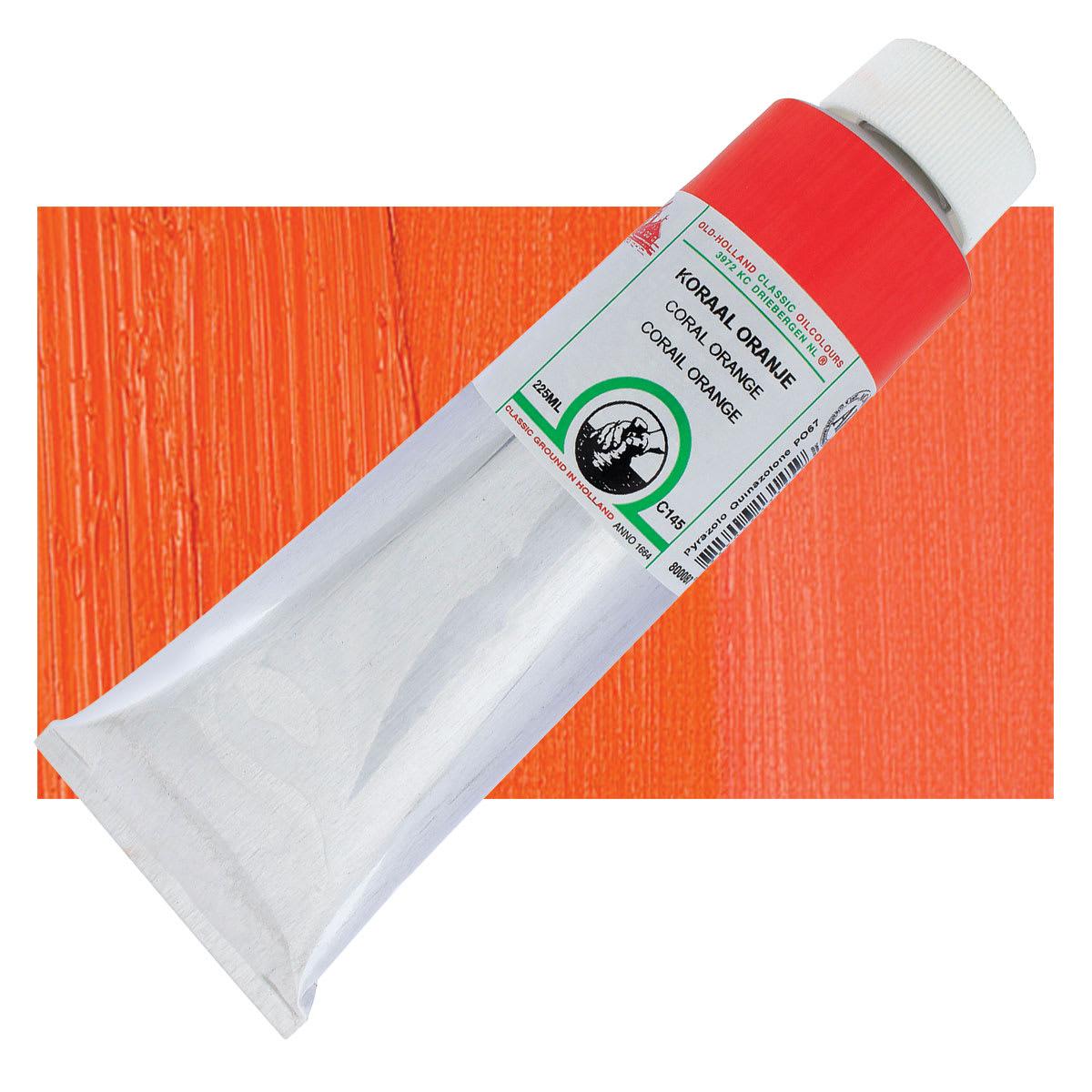 Old Holland Classic Oil Color - Coral Orange, 225 ml tube and swatch