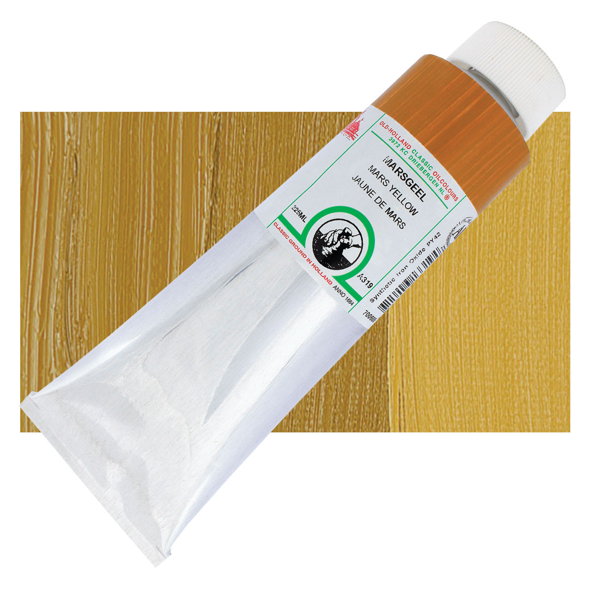 Old Holland Classic Oil Color - Mars Yellow, 225 ml tube and swatch