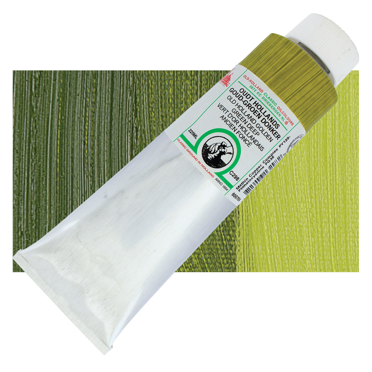 Old Holland Classic Oil Color - Old Holland Golden Green Deep, 225 ml tube and swatch