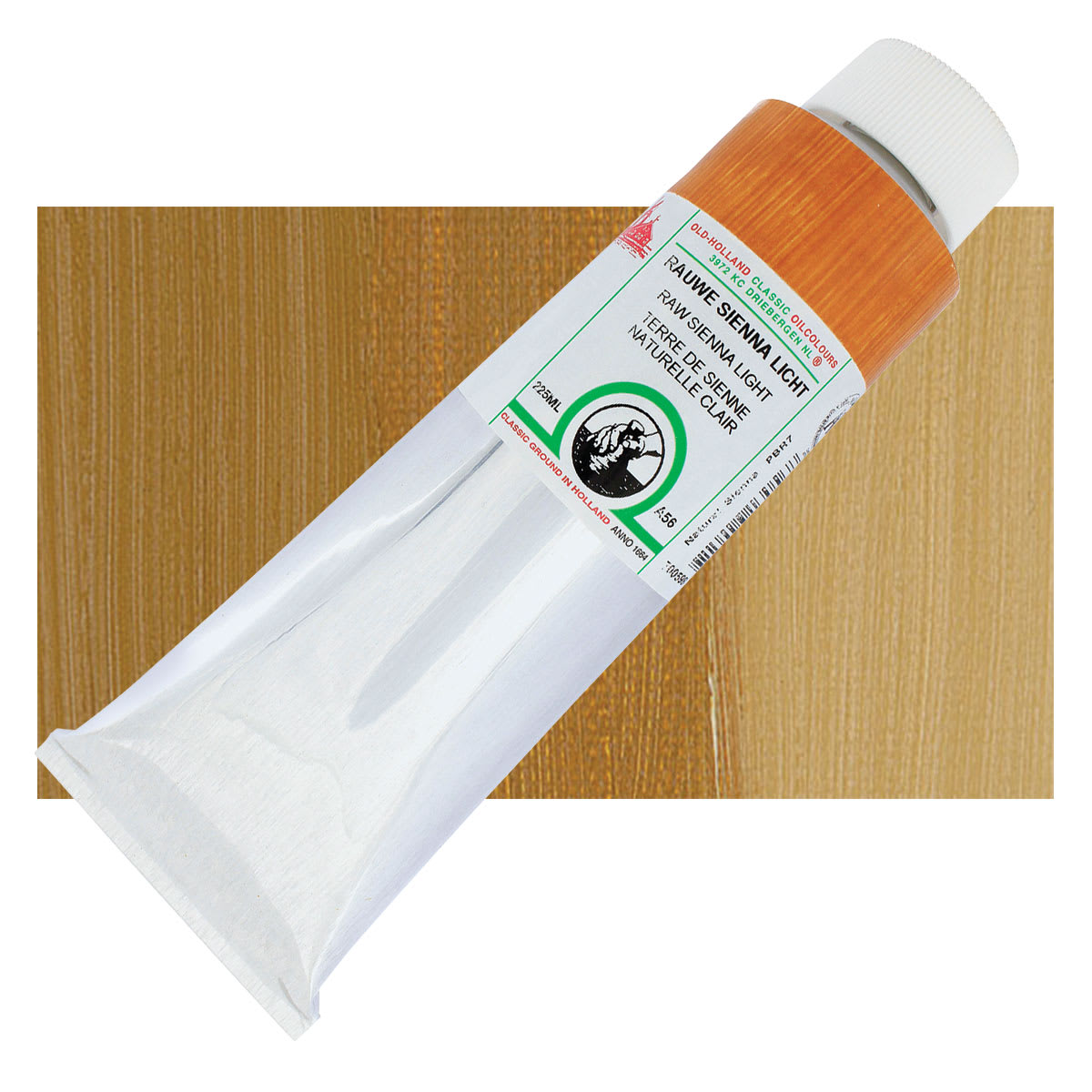 Old Holland Classic Oil Color - Raw Sienna Light, 225 ml tube and swatch
