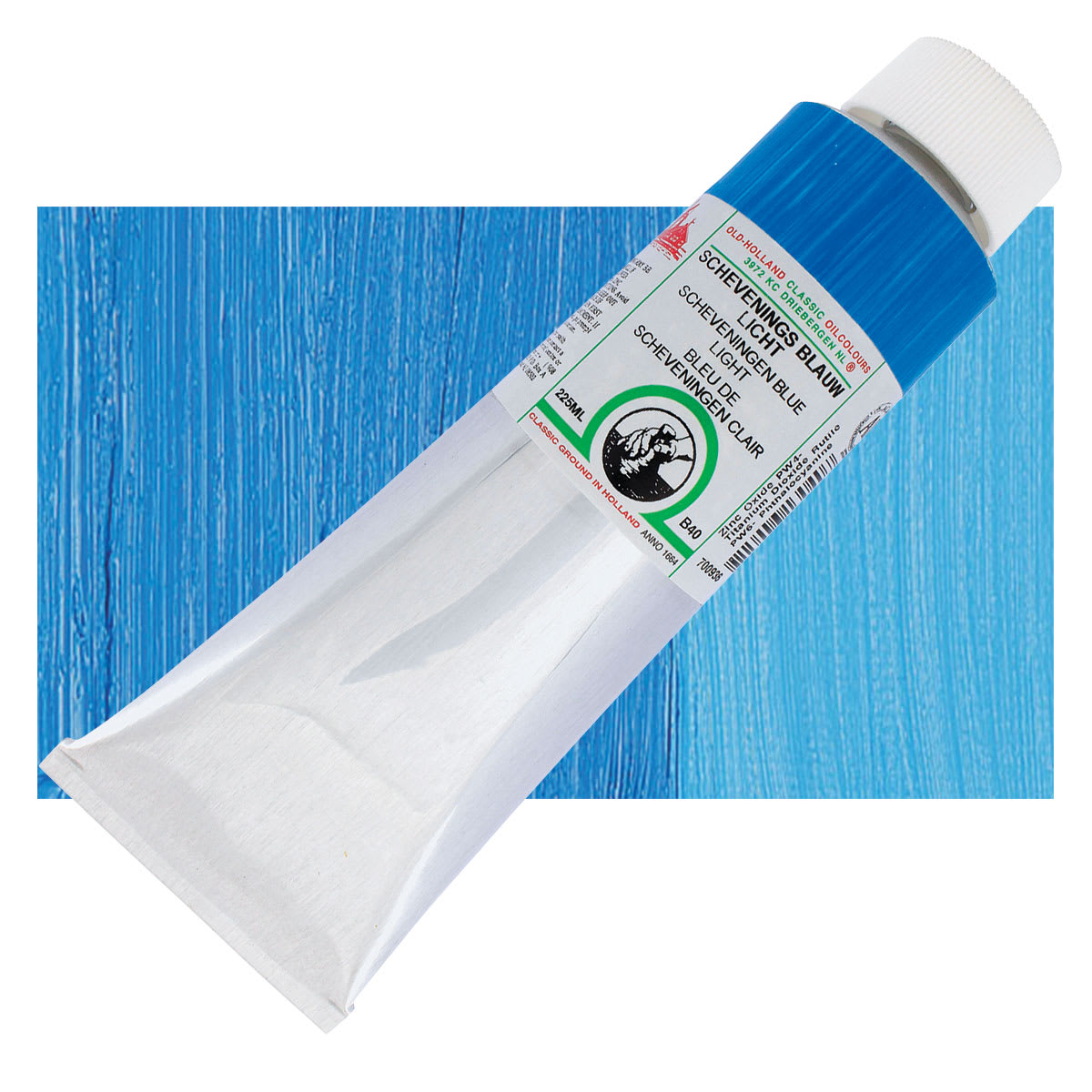 Old Holland Classic Oil Color - Scheveningen Blue Light, 225 ml tube and swatch