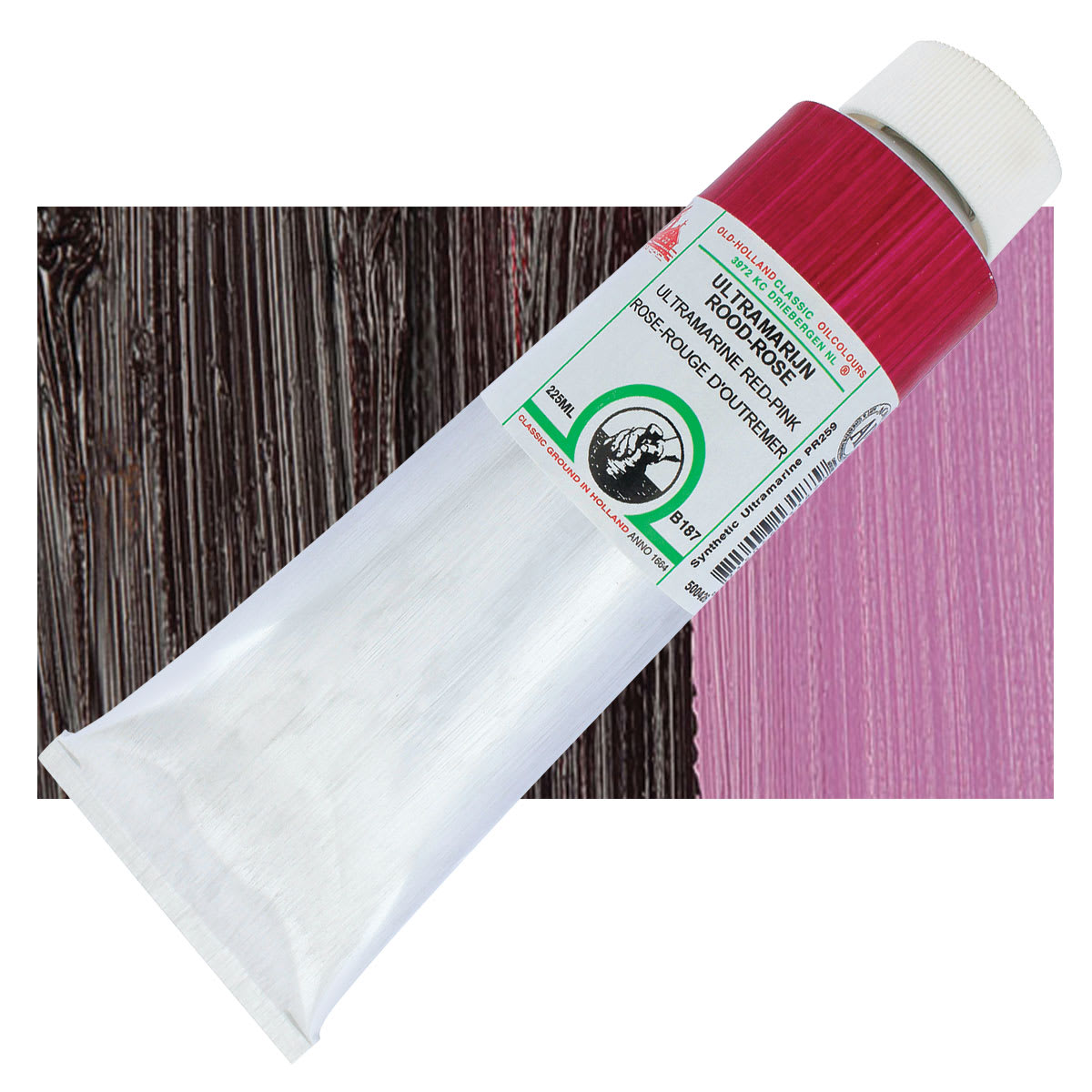 Old Holland Classic Oil Color - Ultramarine Red Pink, 225 ml tube and swatch