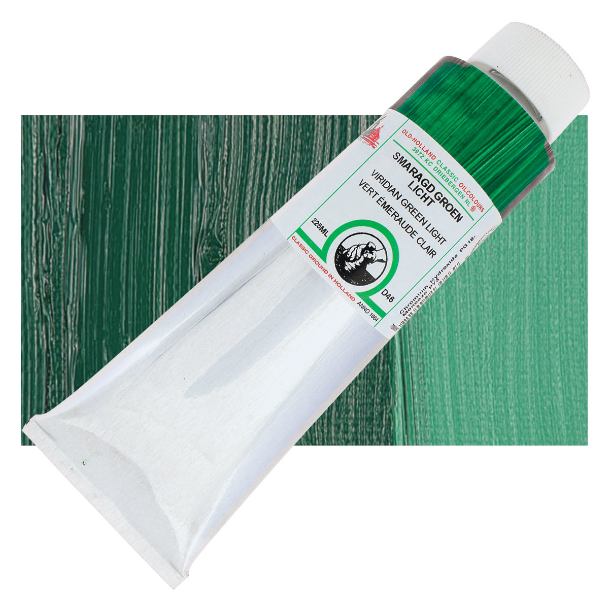 Old Holland Classic Oil Color - Viridian Green Light, 225 ml tube and swatch