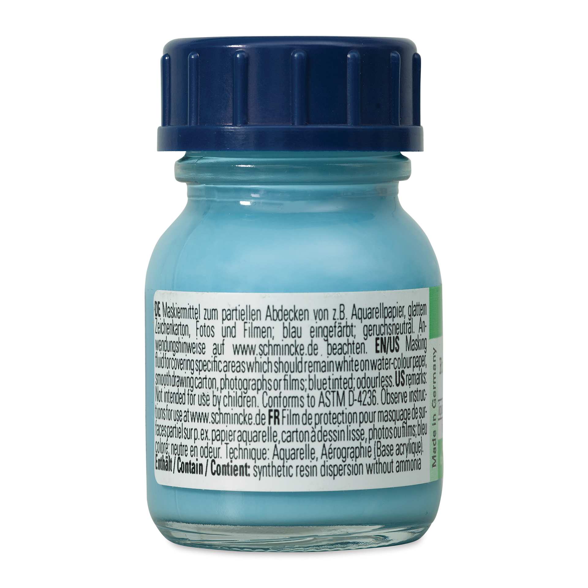 Schmincke Liquid Frisket - Colored, 20 ml (back of bottle) Schmincke Liquid Frisket - Colored, 20 ml (back of bottle)