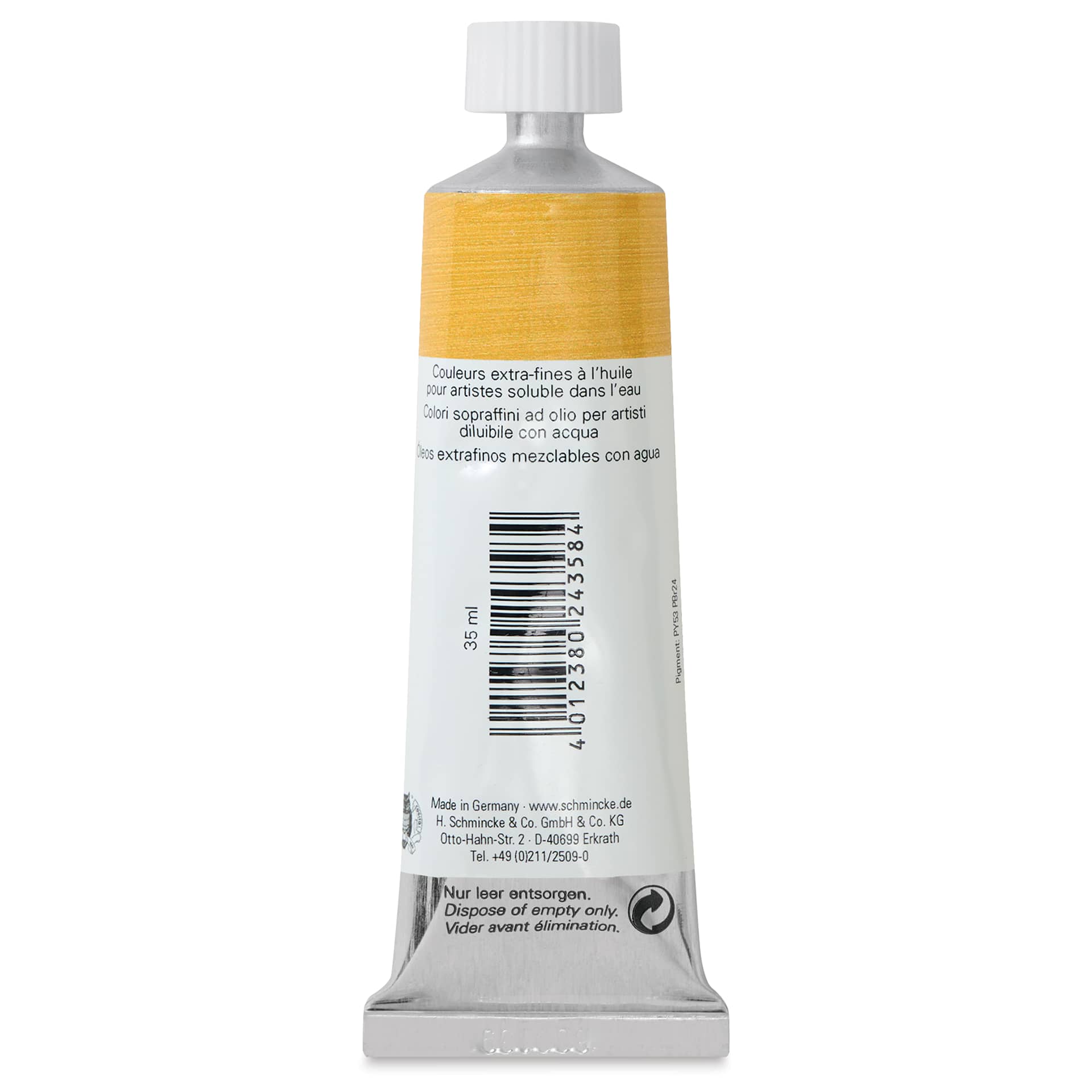 Schmincke Norma Blue Water-Mixable Oil Paint - Naples Yellow Light, 35 ml, back of the tube