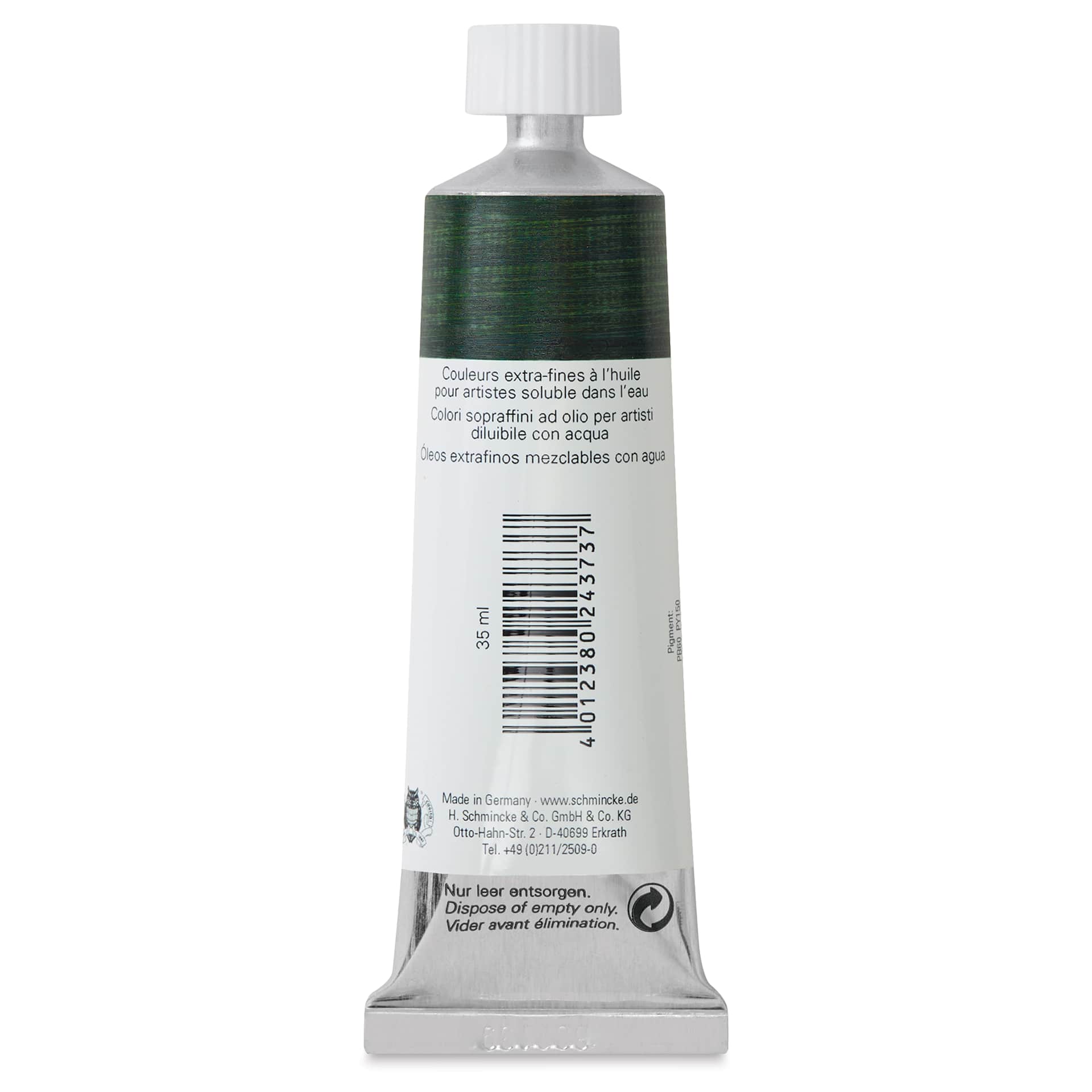 Schmincke Norma Blue Water-Mixable Oil Paint - Sap Green, 35 ml, back of the tube
