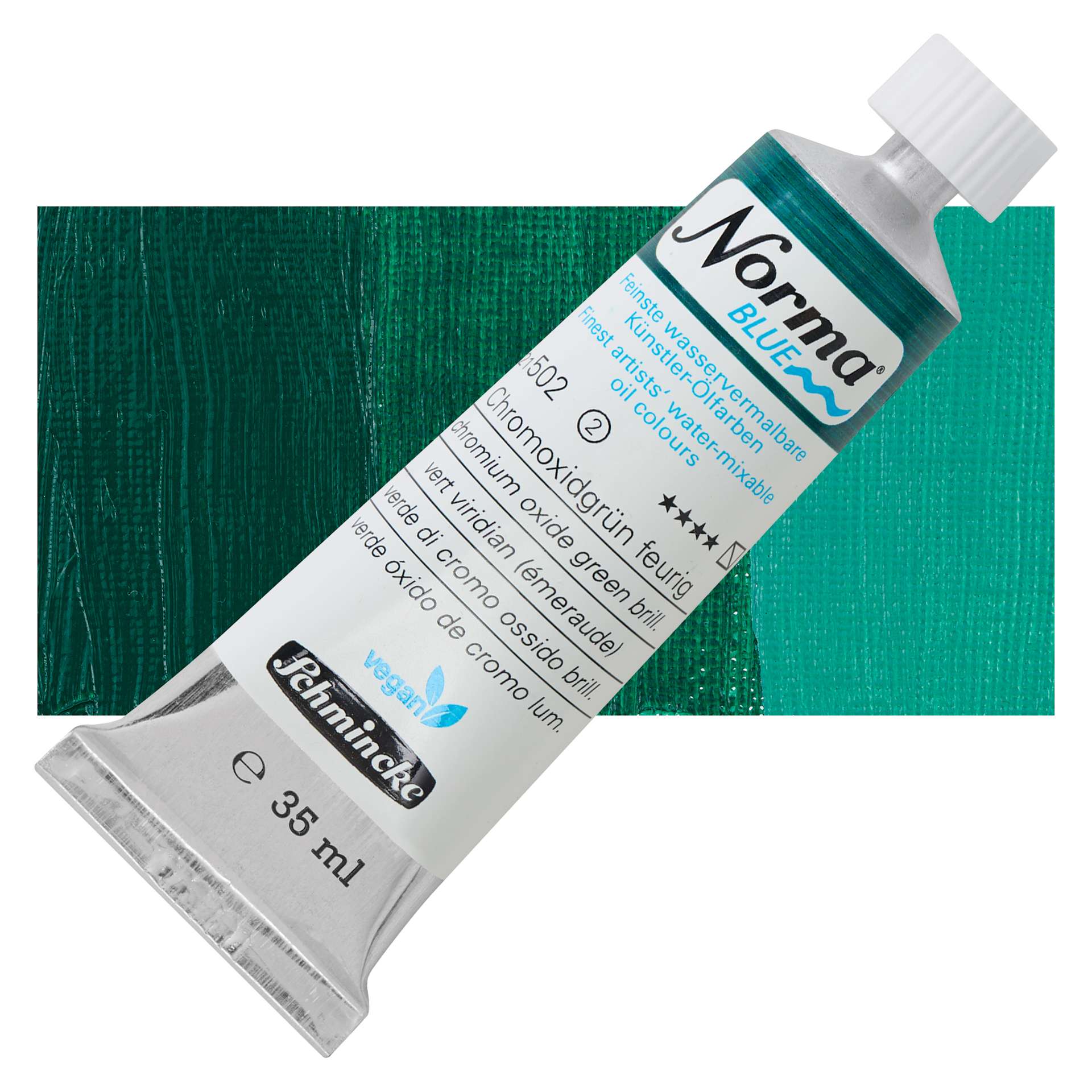 Schmincke Norma Blue Water-Mixable Oil Paint - Chromium Oxide Green Brilliant, 35 ml, tube and swatch