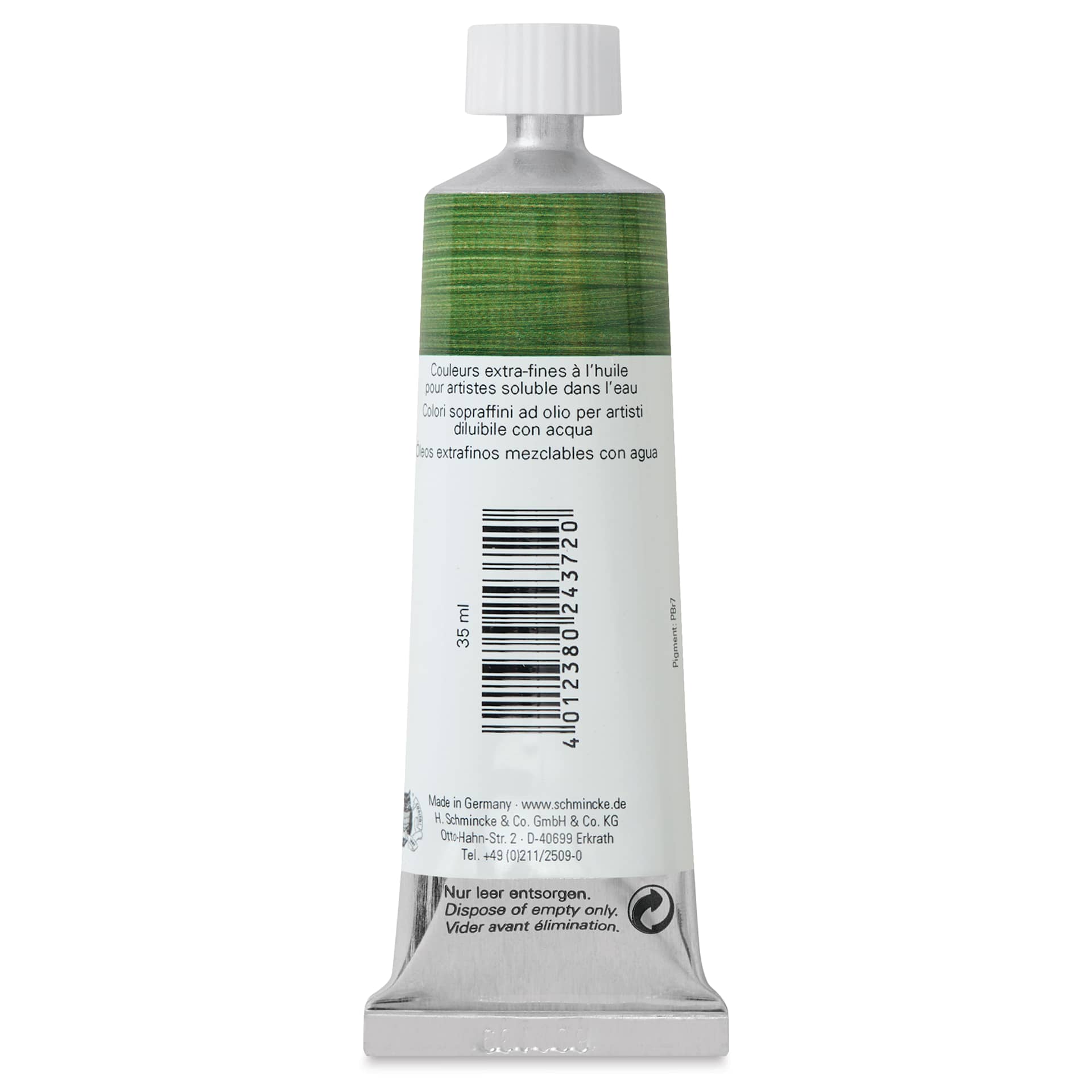 Schmincke Norma Blue Water-Mixable Oil Paint - Natural Green Earth, 35 ml, back of the tube