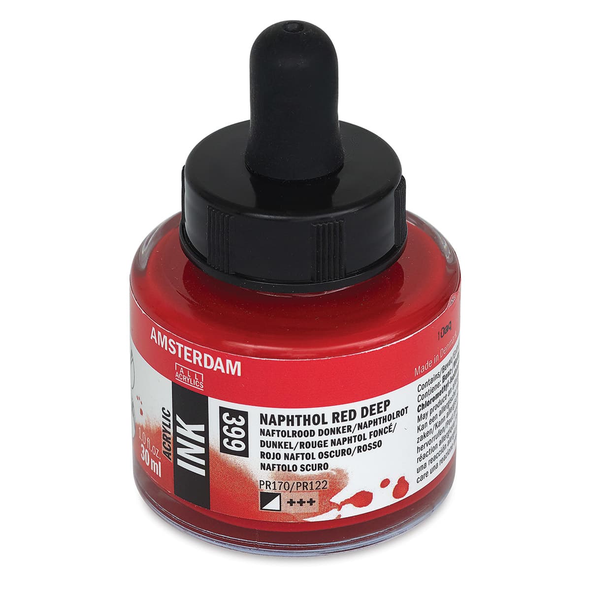 Amsterdam Acrylic Ink - Front view of 30 ml bottle of Naphthol Red Deep Ink Amsterdam Acrylic Ink - Front view of 30 ml bottle of Naphthol Red Deep Ink