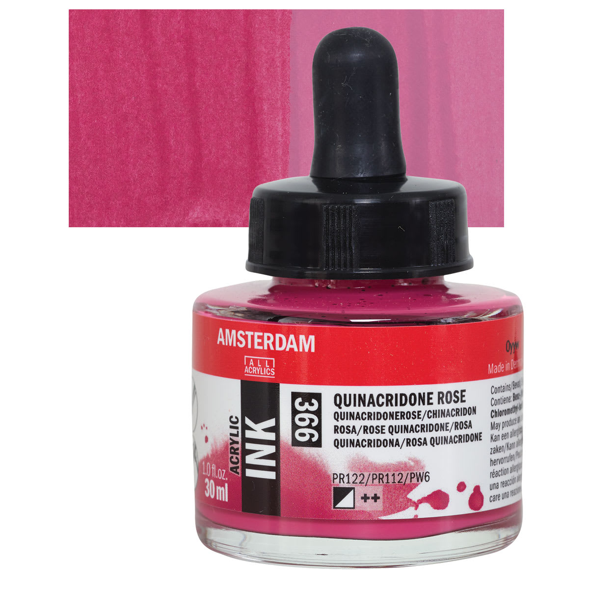 Amsterdam Acrylic Ink - Quinacridone Rose, 30 ml bottle and swatch