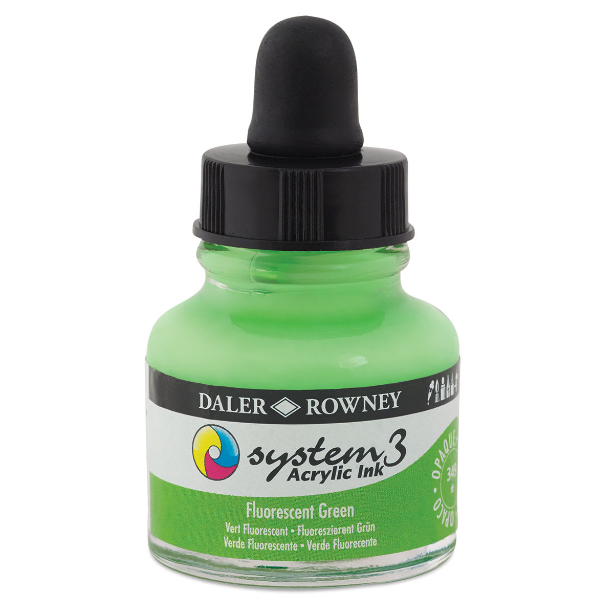 Daler-Rowney System3 Acrylic Inks - Bottle of Fluorescent Green shown
Daler-Rowney System3 Acrylic Inks - Bottle of Fluorescent Green shown