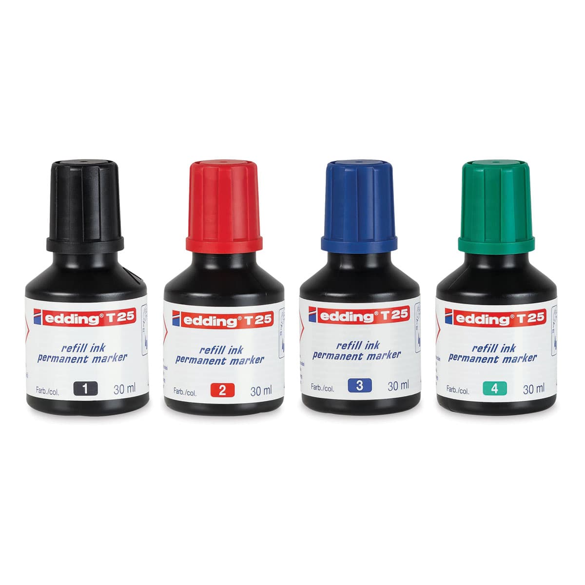 Edding Permanent Marker Refills - Four available colors in row
Edding Permanent Marker Refills - Four available colors in row