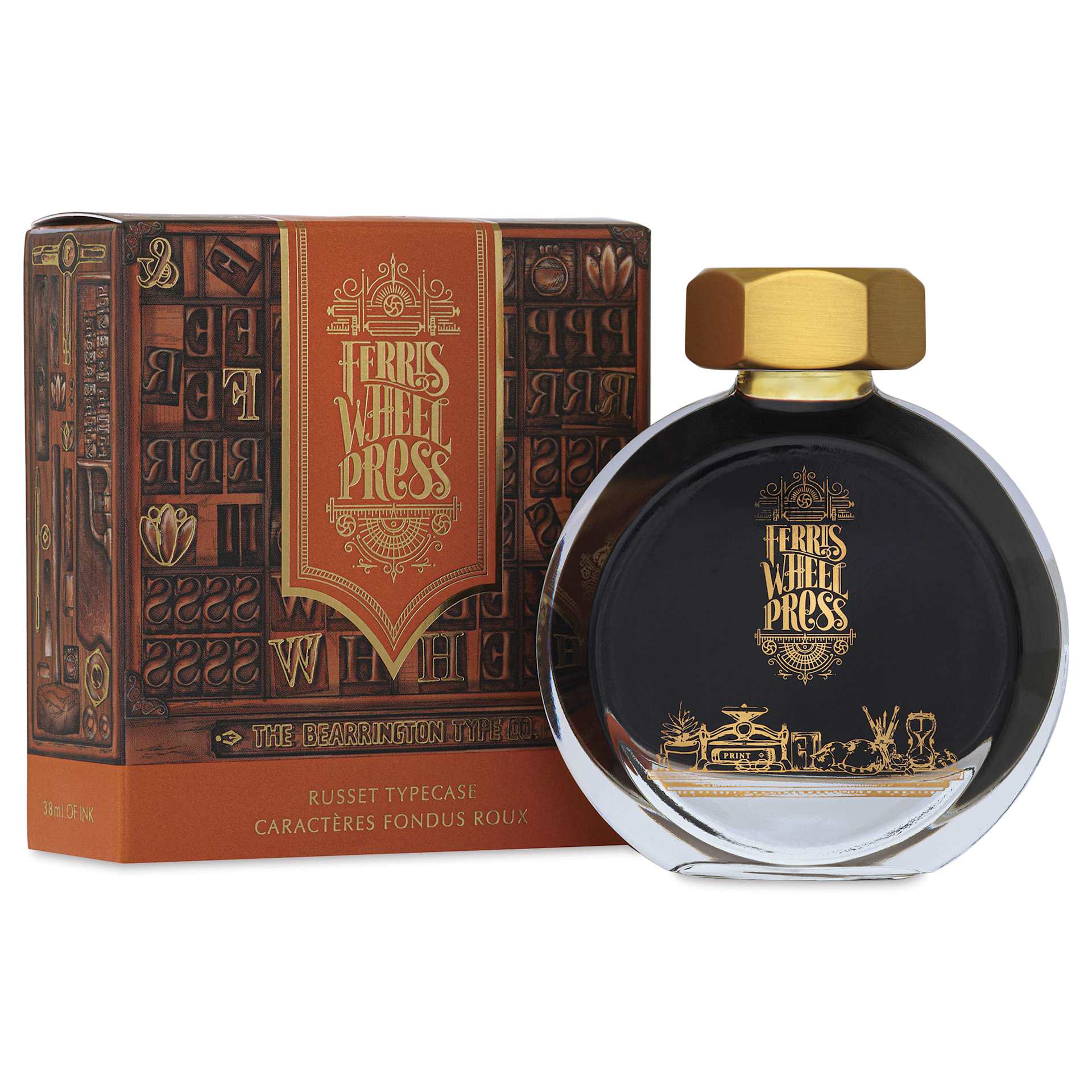 Ferris Wheel Press Fountain Pen Ink - Russet Typecase, 38 ml, bottle and packaging